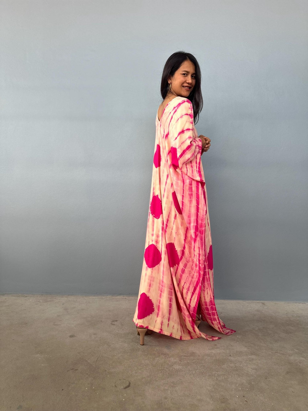 Mala Kaftan in Peach & Fuchsia Tie Dye-A-128-50-Mala Handworks
