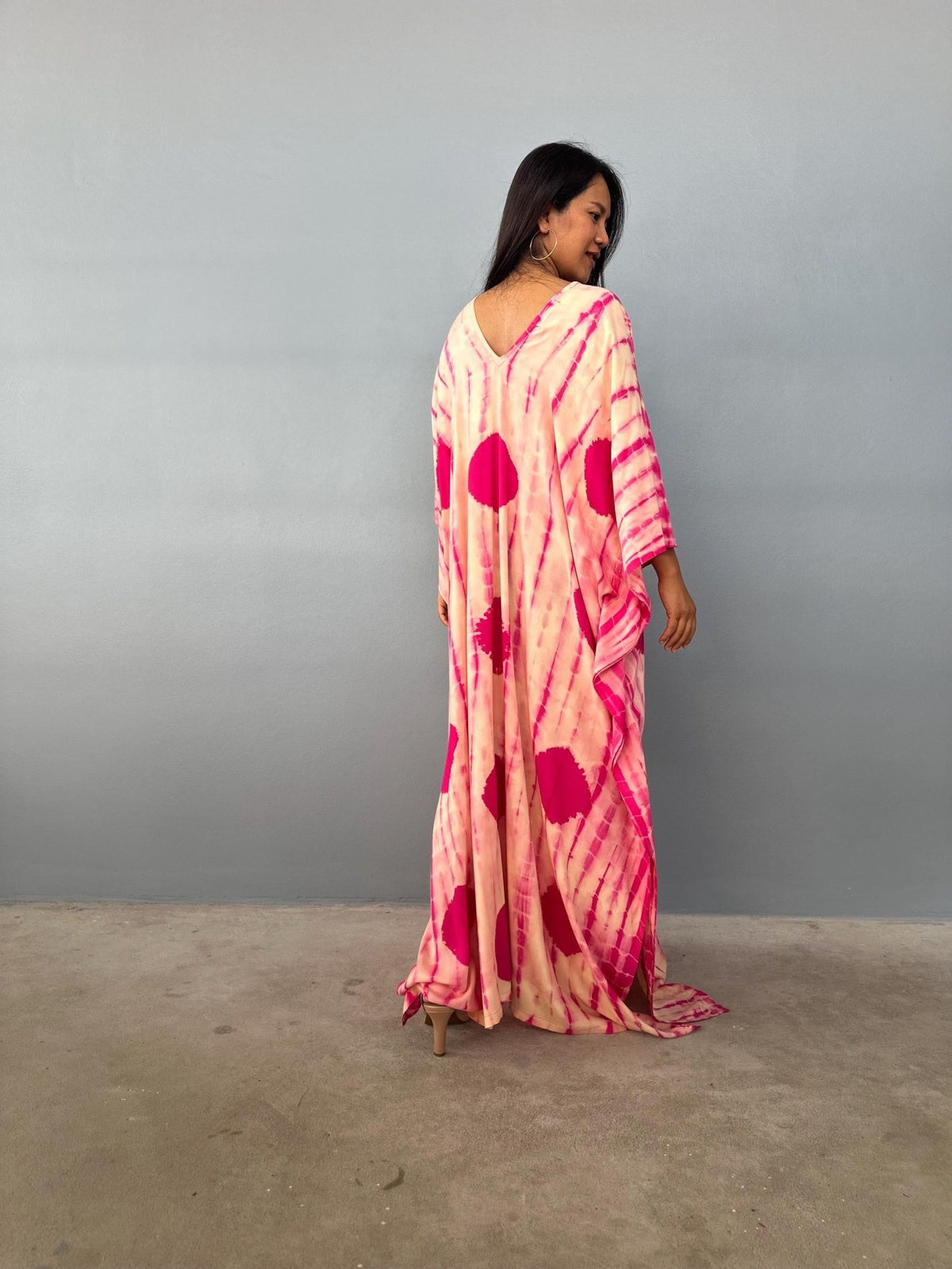Mala Kaftan in Peach & Fuchsia Tie Dye-A-128-50-Mala Handworks