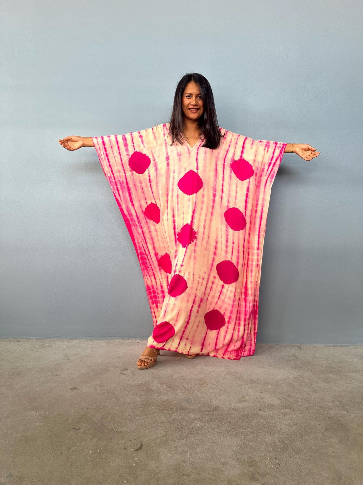 Mala Kaftan in Peach & Fuchsia Tie Dye-A-128-50-Mala Handworks
