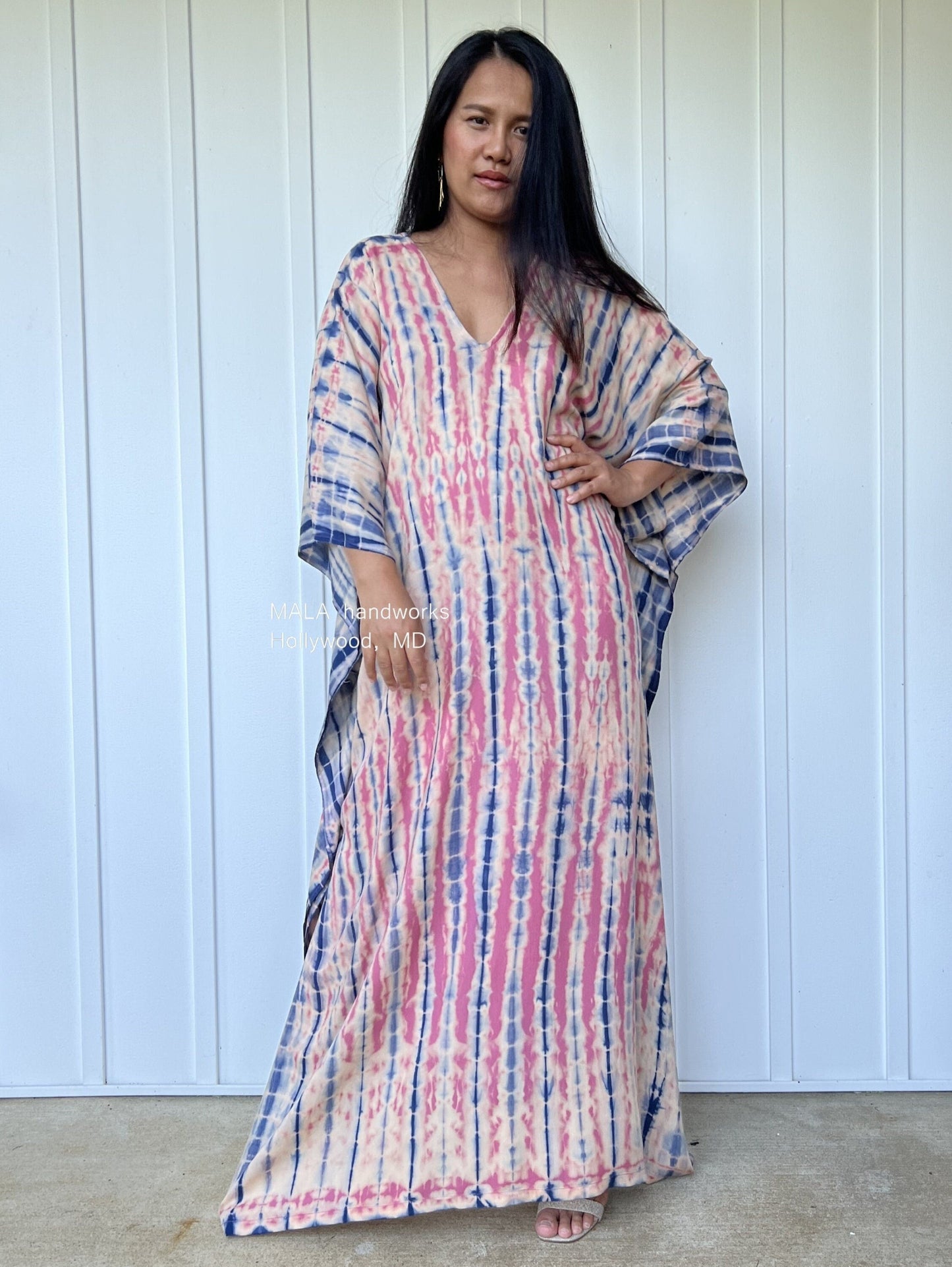 MALA handworks  Mala Kaftan in Pink and Blue Tie Dye