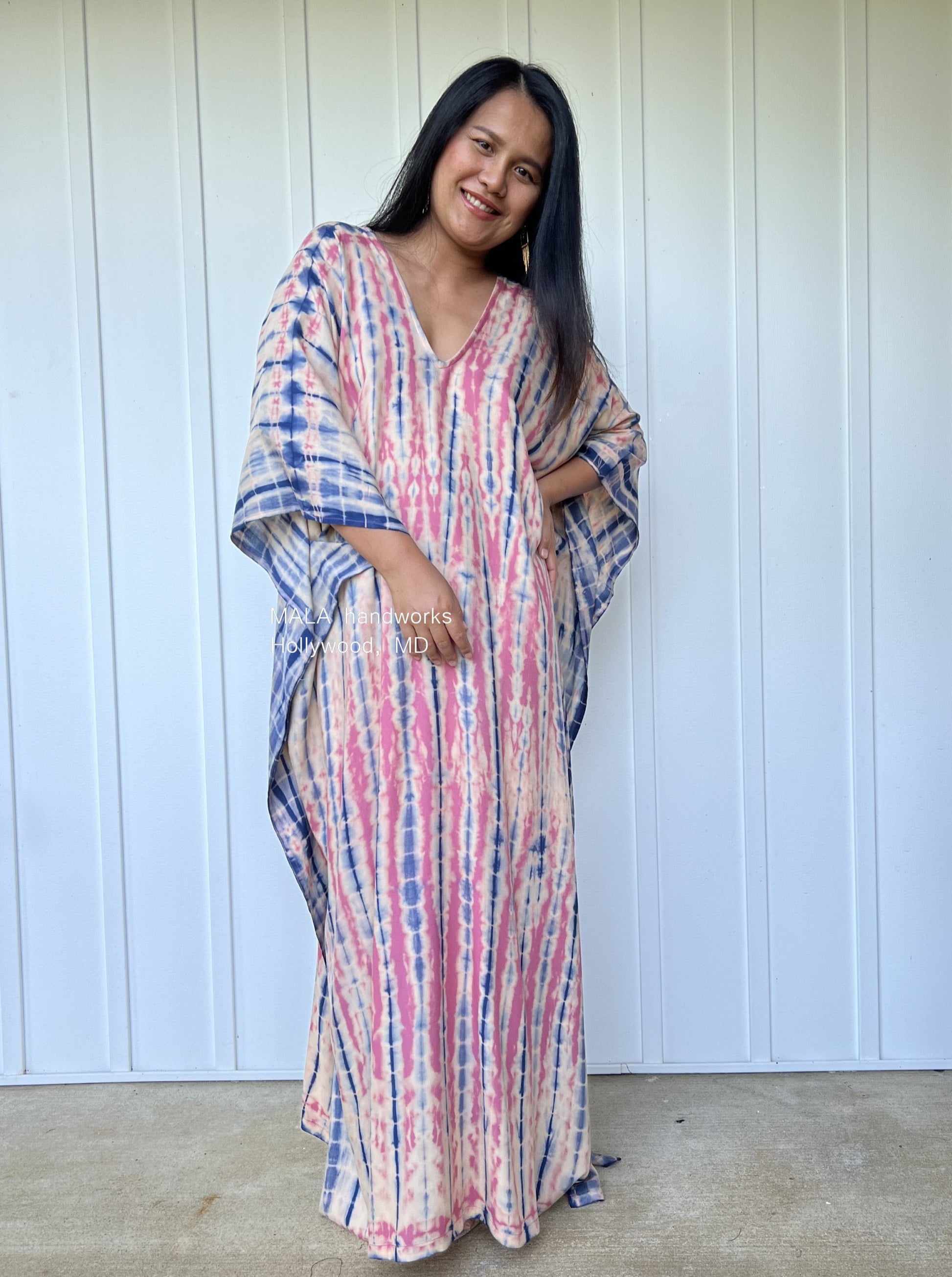 MALA handworks  Mala Kaftan in Pink and Blue Tie Dye