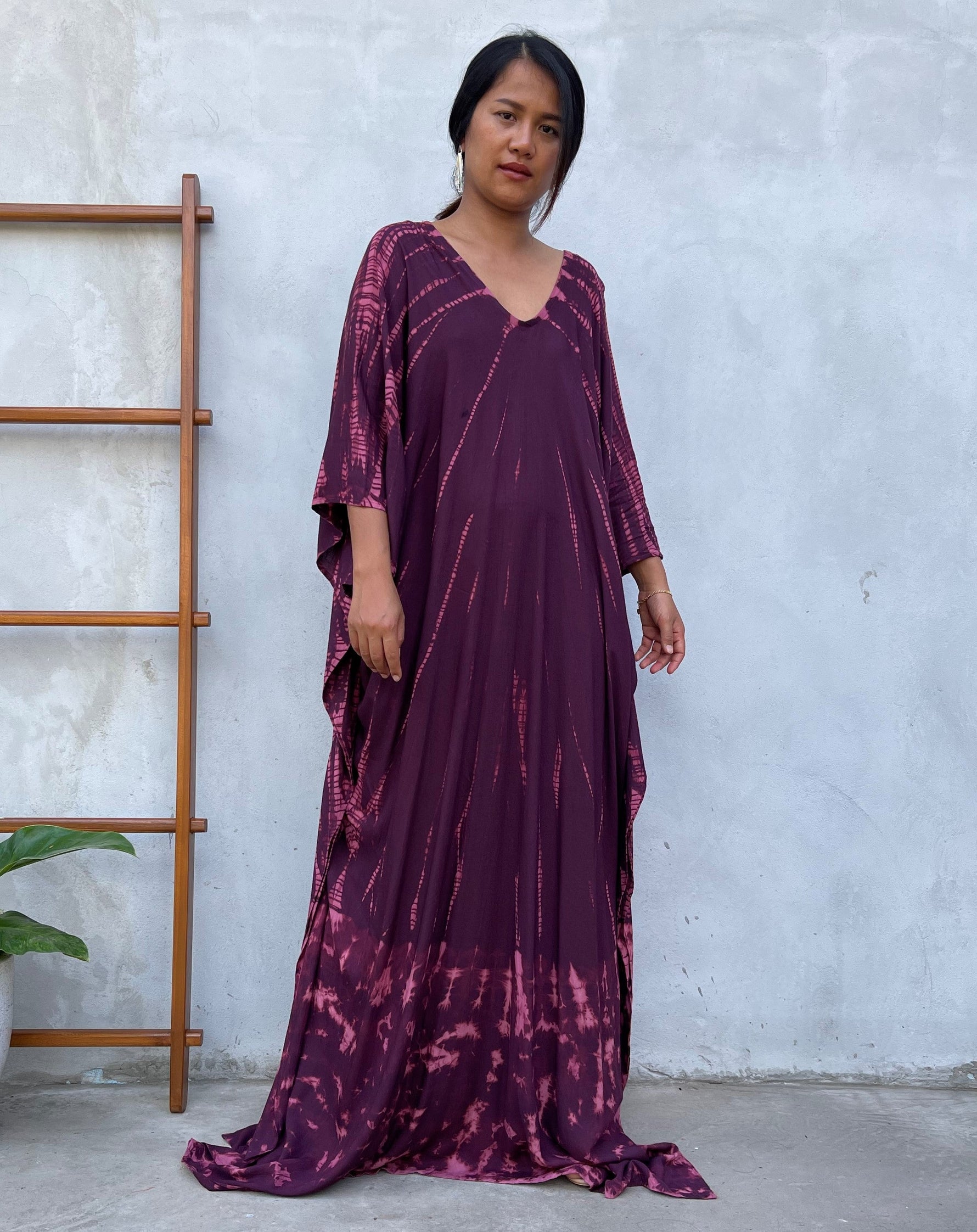 MALA handworks Mala Kaftan in Purple Eggplant and Pink Tie Dye Kaftan