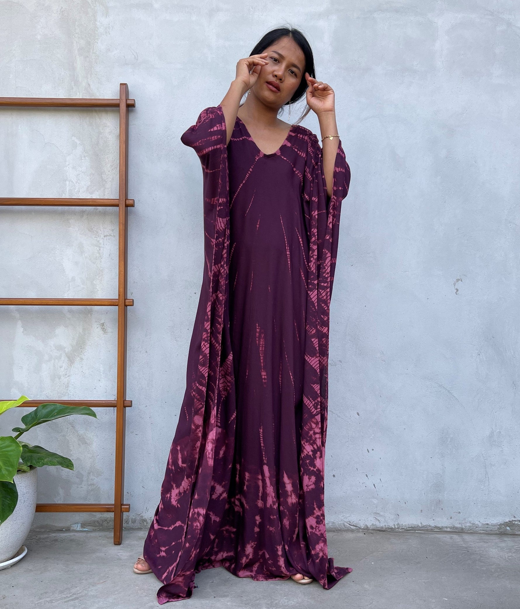 MALA handworks Mala Kaftan in Purple Eggplant and Pink Tie Dye Kaftan