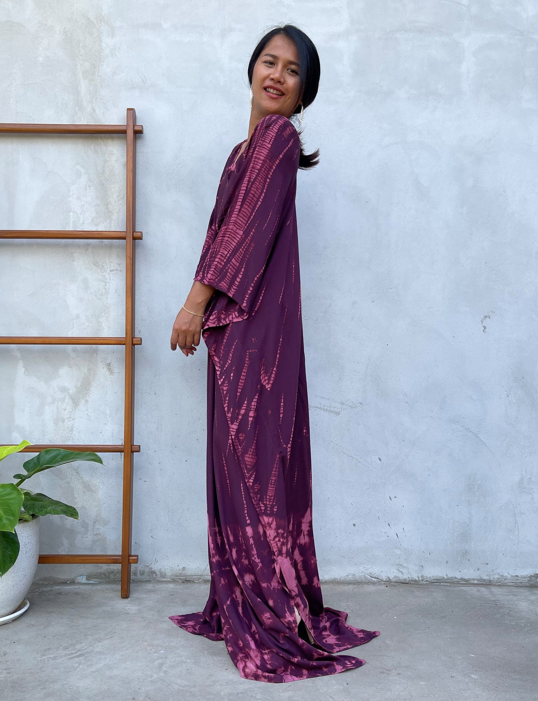 MALA handworks Mala Kaftan in Purple Eggplant and Pink Tie Dye Kaftan