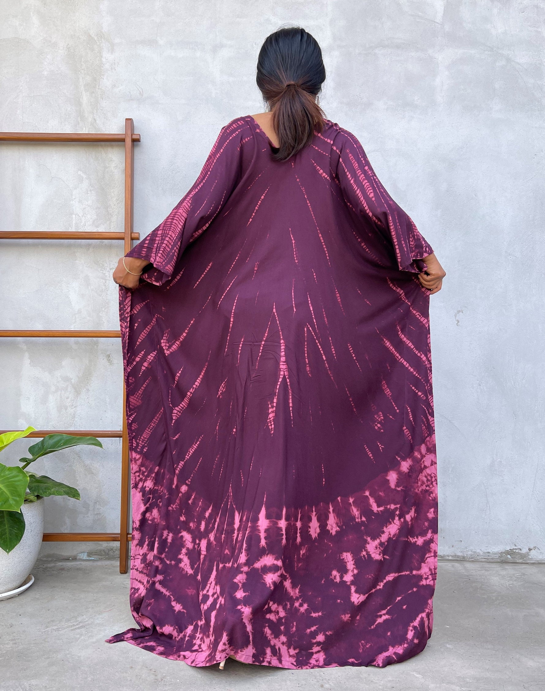 MALA handworks Mala Kaftan in Purple Eggplant and Pink Tie Dye Kaftan