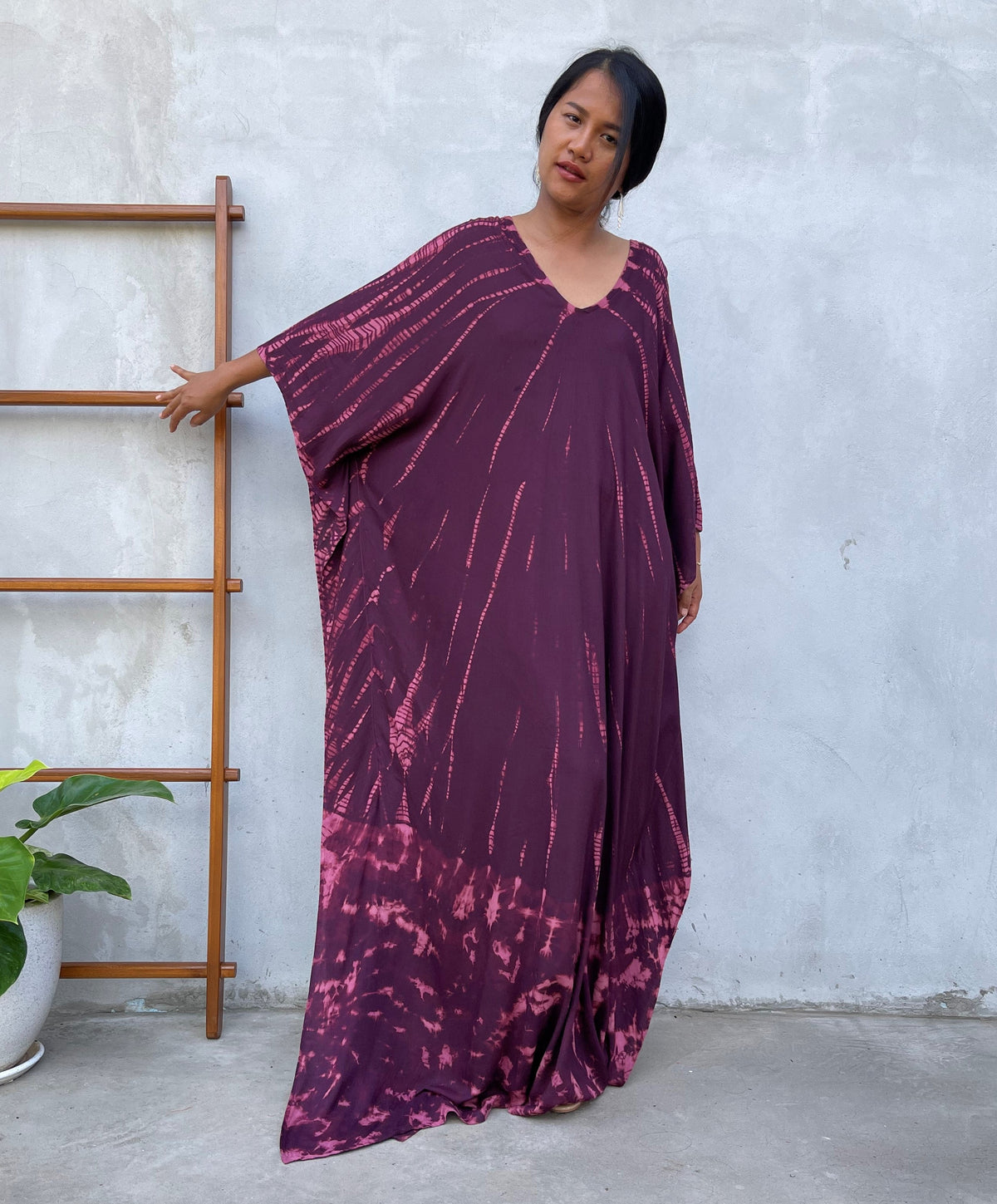 MALA handworks Mala Kaftan in Purple Eggplant and Pink Tie Dye Kaftan