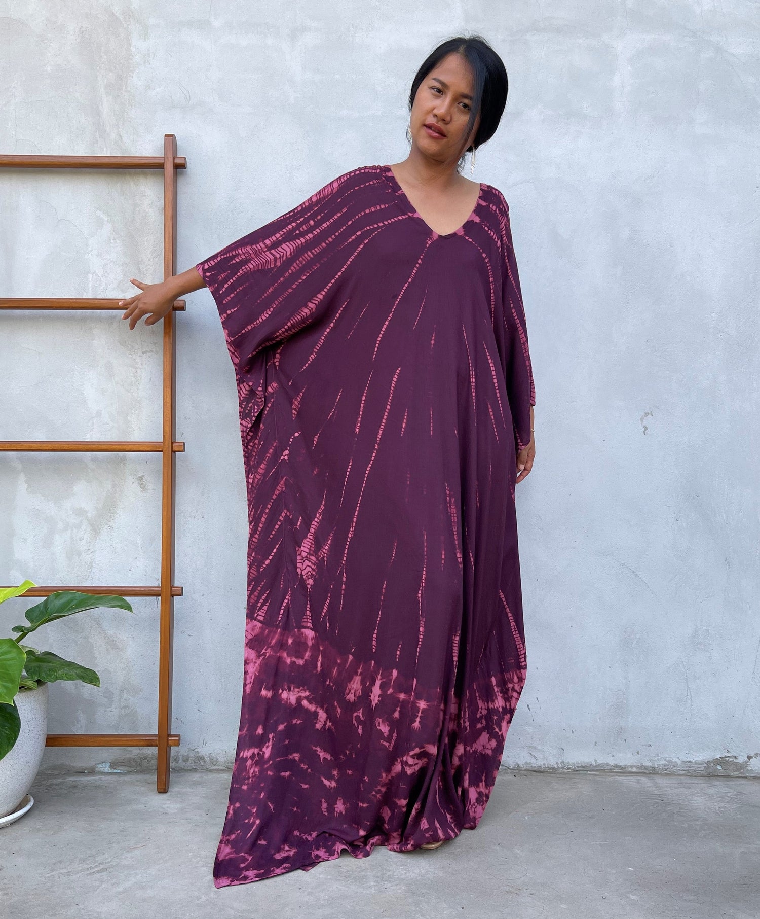 MALA handworks Mala Kaftan in Purple Eggplant and Pink Tie Dye Kaftan