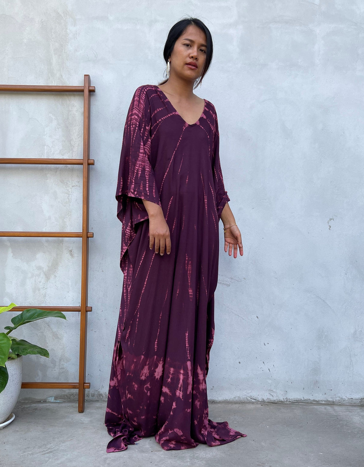 MALA handworks Mala Kaftan in Purple Eggplant and Pink Tie Dye Kaftan