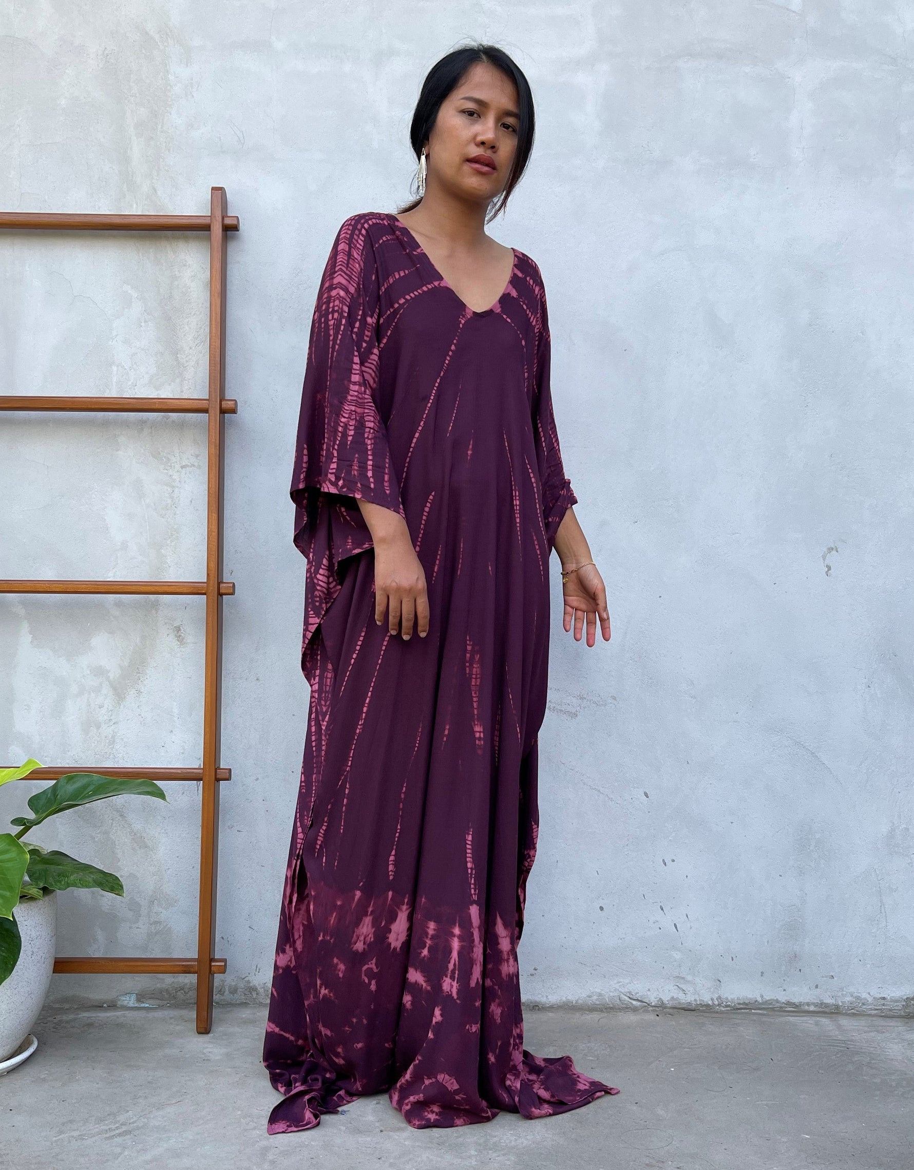 MALA handworks Mala Kaftan in Purple Eggplant and Pink Tie Dye Kaftan
