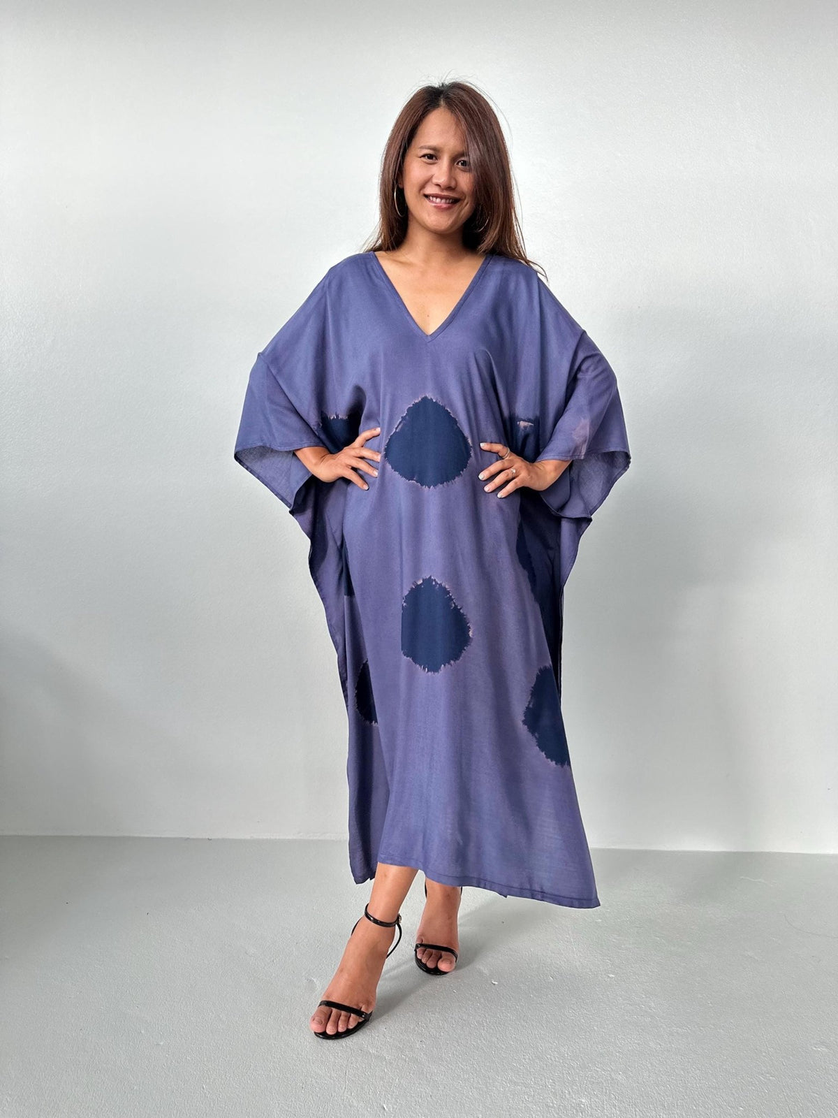 Mala Kaftan in Purple Polka Dot-A-157-Mala Handworks