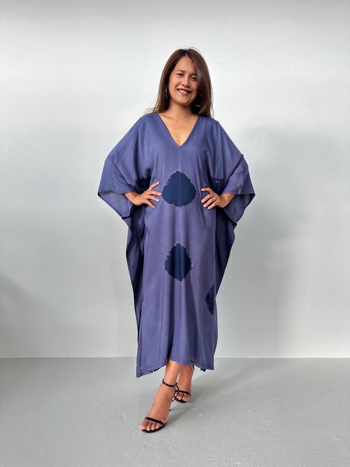 Mala Kaftan in Purple Polka Dot-A-157-Mala Handworks
