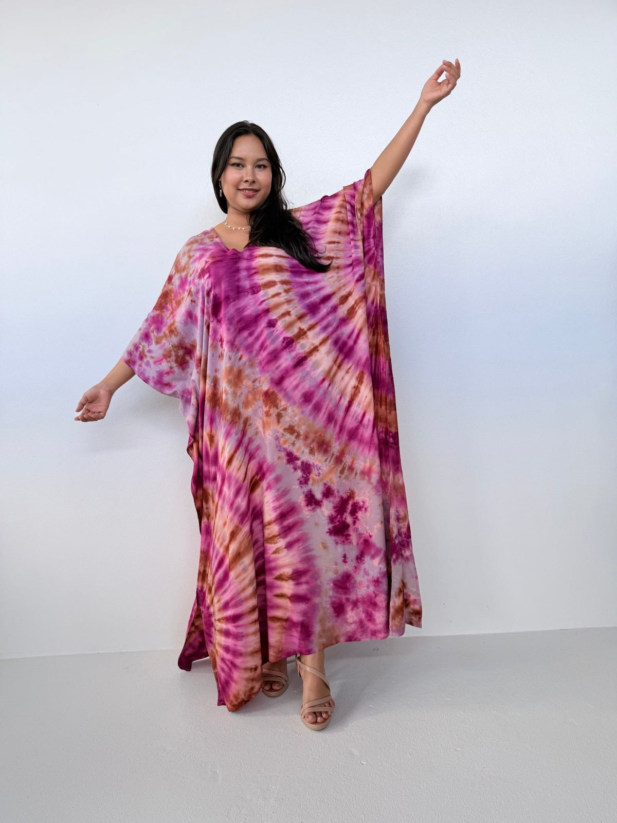 Mala Handworks Mala Kaftan in Raspberry & Rust Tie Dye