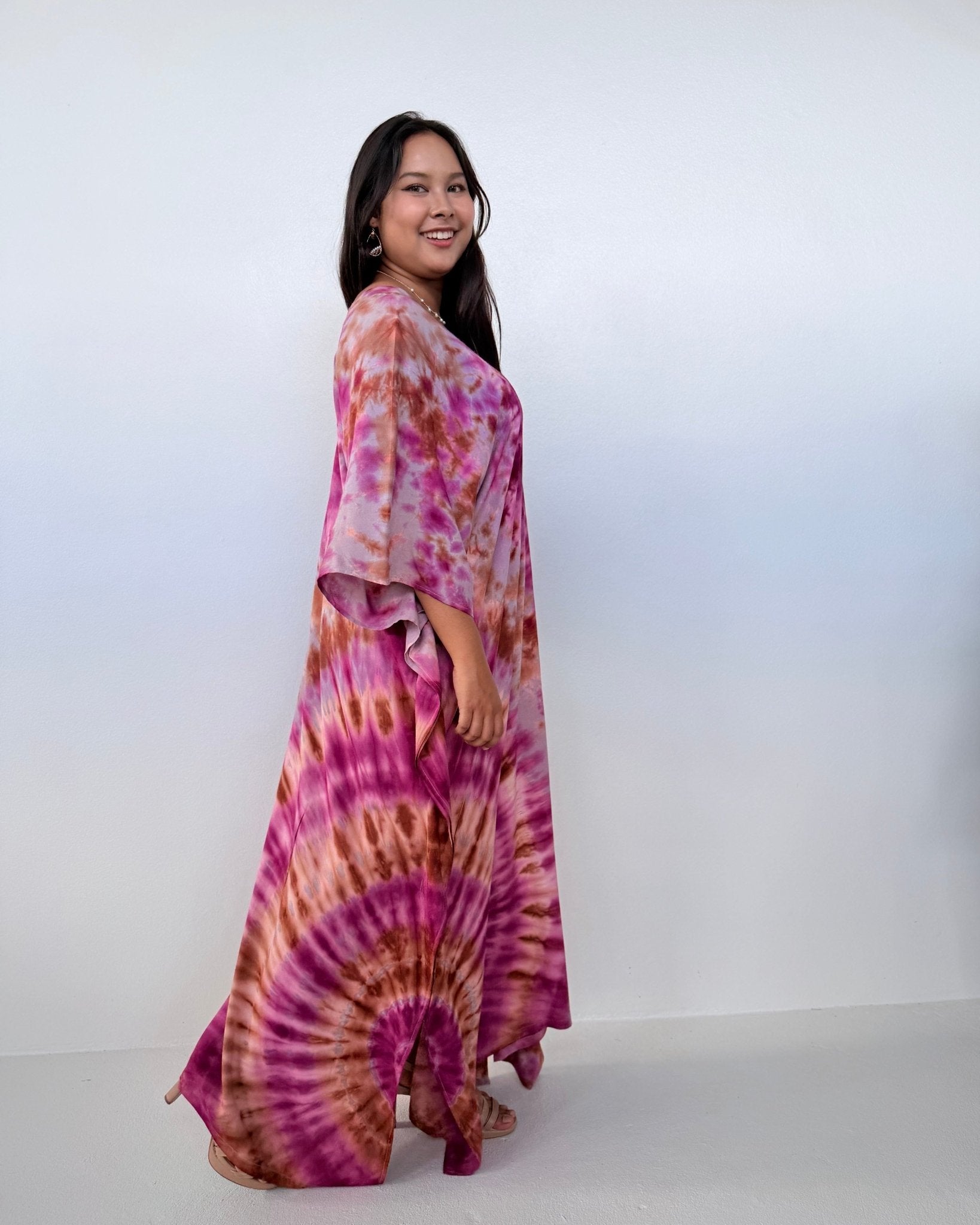 Mala Handworks Mala Kaftan in Raspberry & Rust Tie Dye