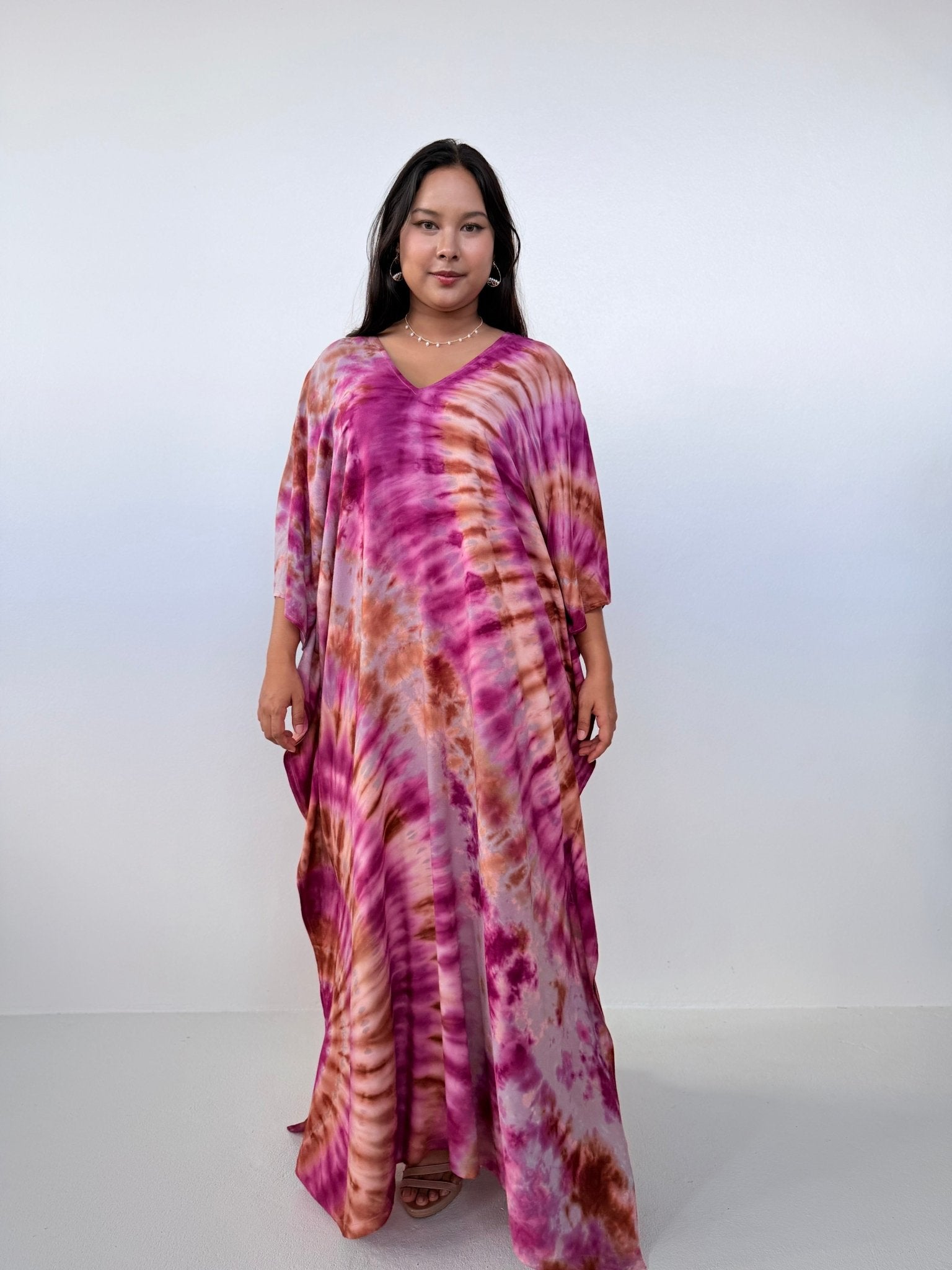 Mala Handworks Mala Kaftan in Raspberry & Rust Tie Dye