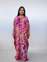 Mala Handworks Mala Kaftan in Raspberry & Rust Tie Dye