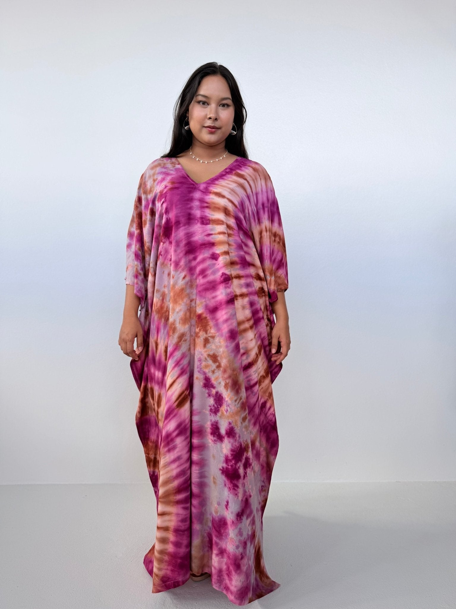 Mala Handworks Mala Kaftan in Raspberry & Rust Tie Dye