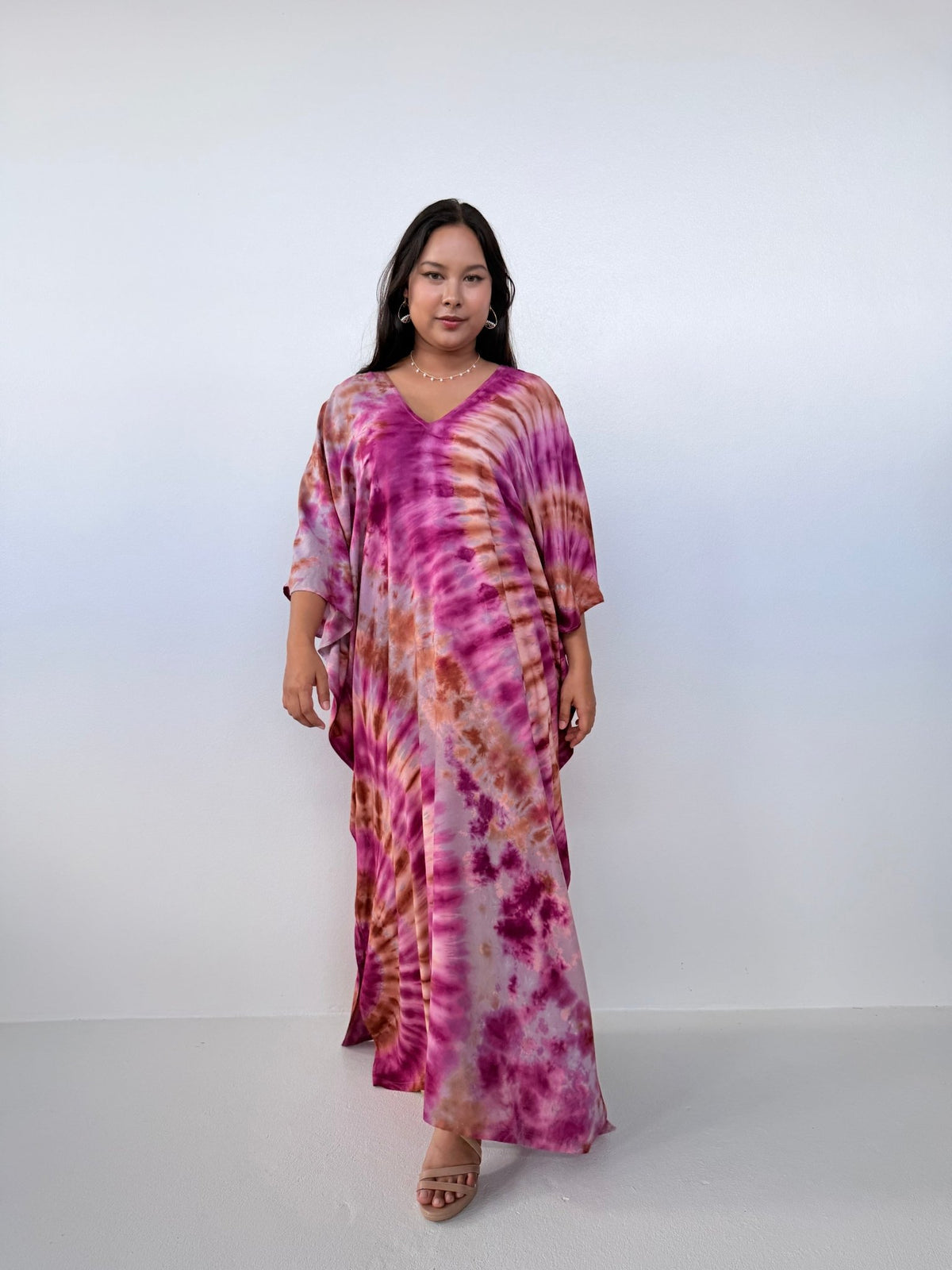 Mala Handworks Mala Kaftan in Raspberry & Rust Tie Dye