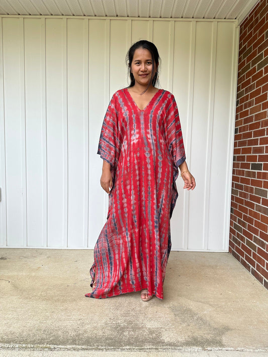 MALA handworks  Mala Kaftan in Red and Black Gray Tie Dye