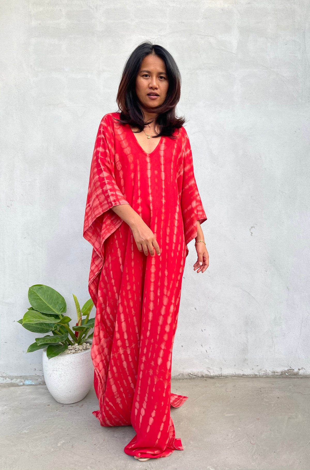 MALA handworks Mala Kaftan in Red and Pink Tie Dye