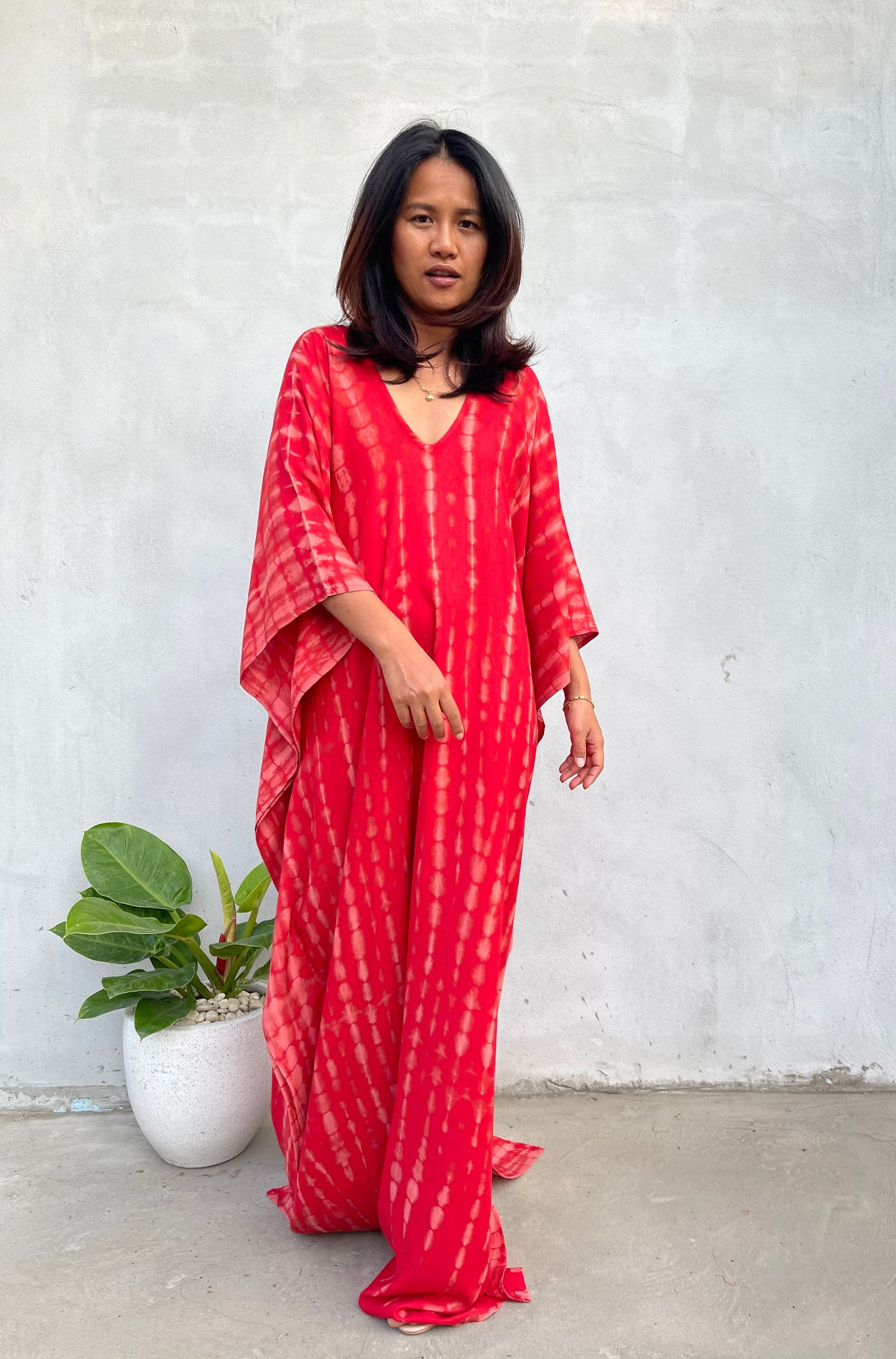 MALA handworks Mala Kaftan in Red and Pink Tie Dye