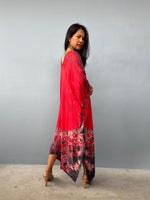 Mala Kaftan in Red & Black Tie Dye - Aurora Pattern-A-147-45-Mala Handworks