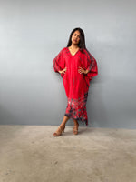 Mala Kaftan in Red & Black Tie Dye - Aurora Pattern-A-147-45-Mala Handworks