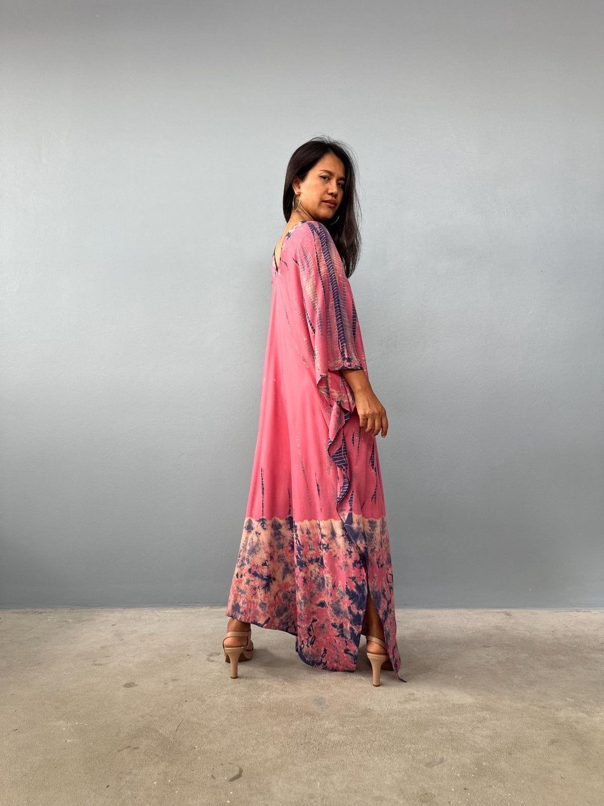 Mala Kaftan in Rose Pink with Black Tie Dye-A-145-45-Mala Handworks