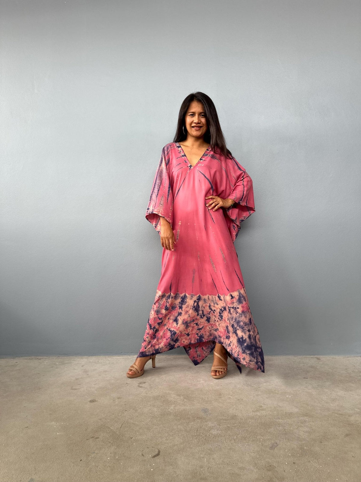 Mala Kaftan in Rose Pink with Black Tie Dye-A-145-45-Mala Handworks