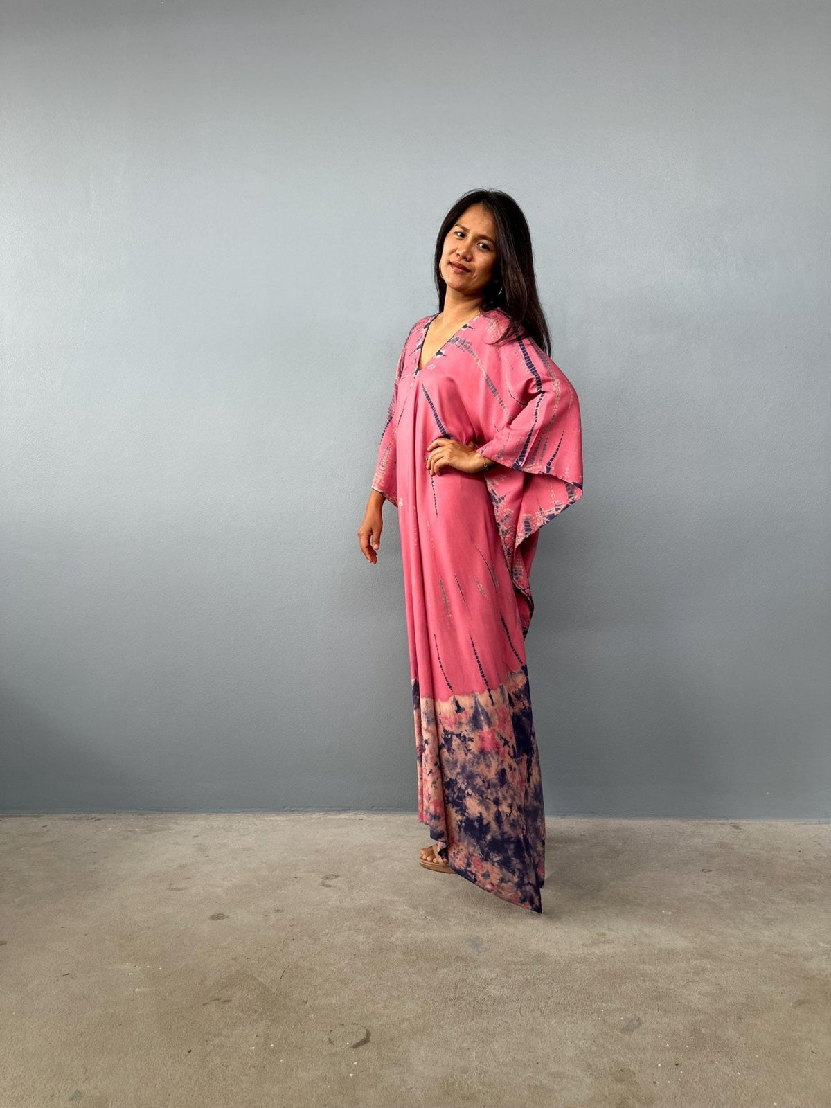 Mala Kaftan in Rose Pink with Black Tie Dye-A-145-45-Mala Handworks