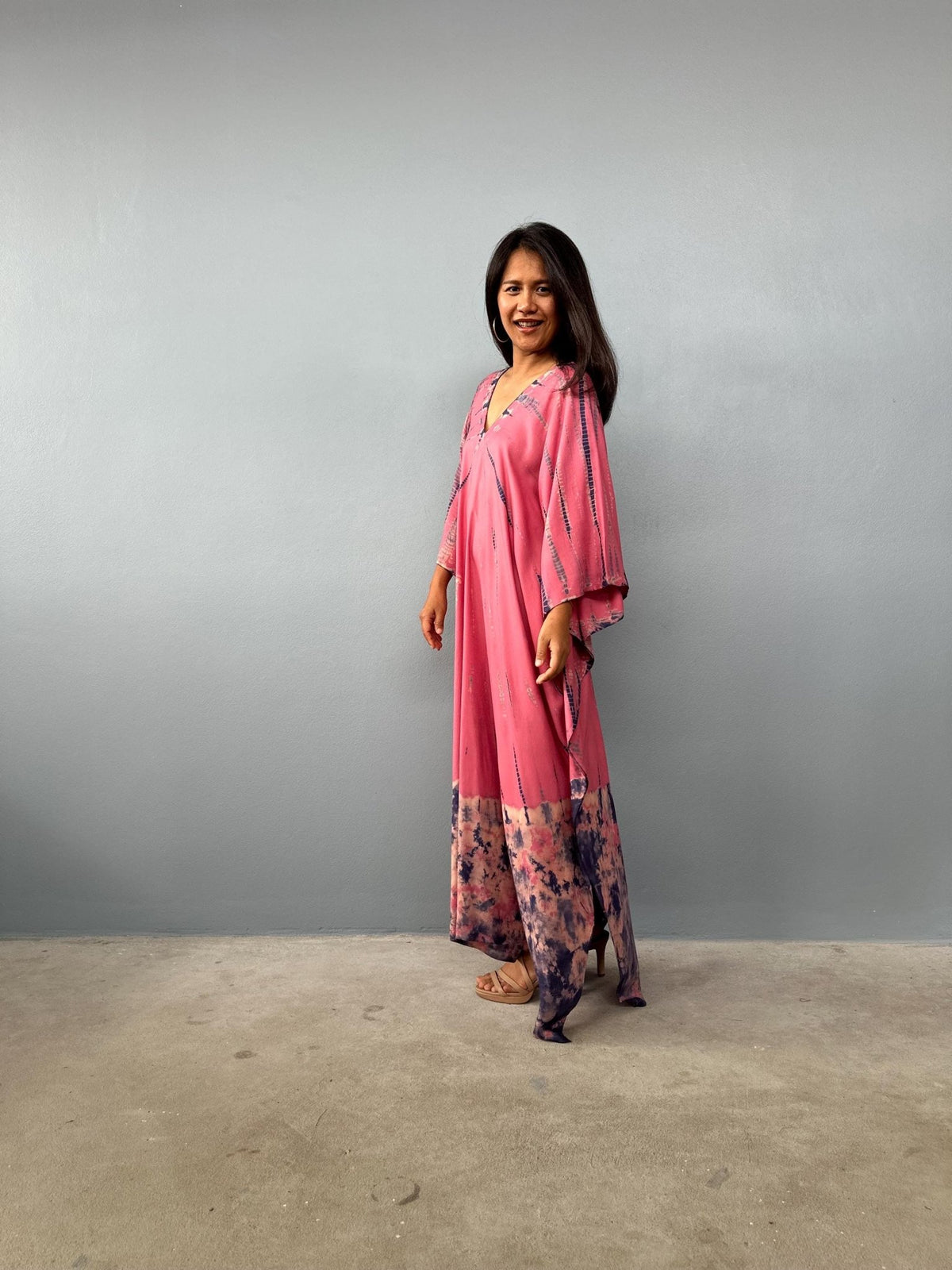 Mala Kaftan in Rose Pink with Black Tie Dye-A-145-45-Mala Handworks