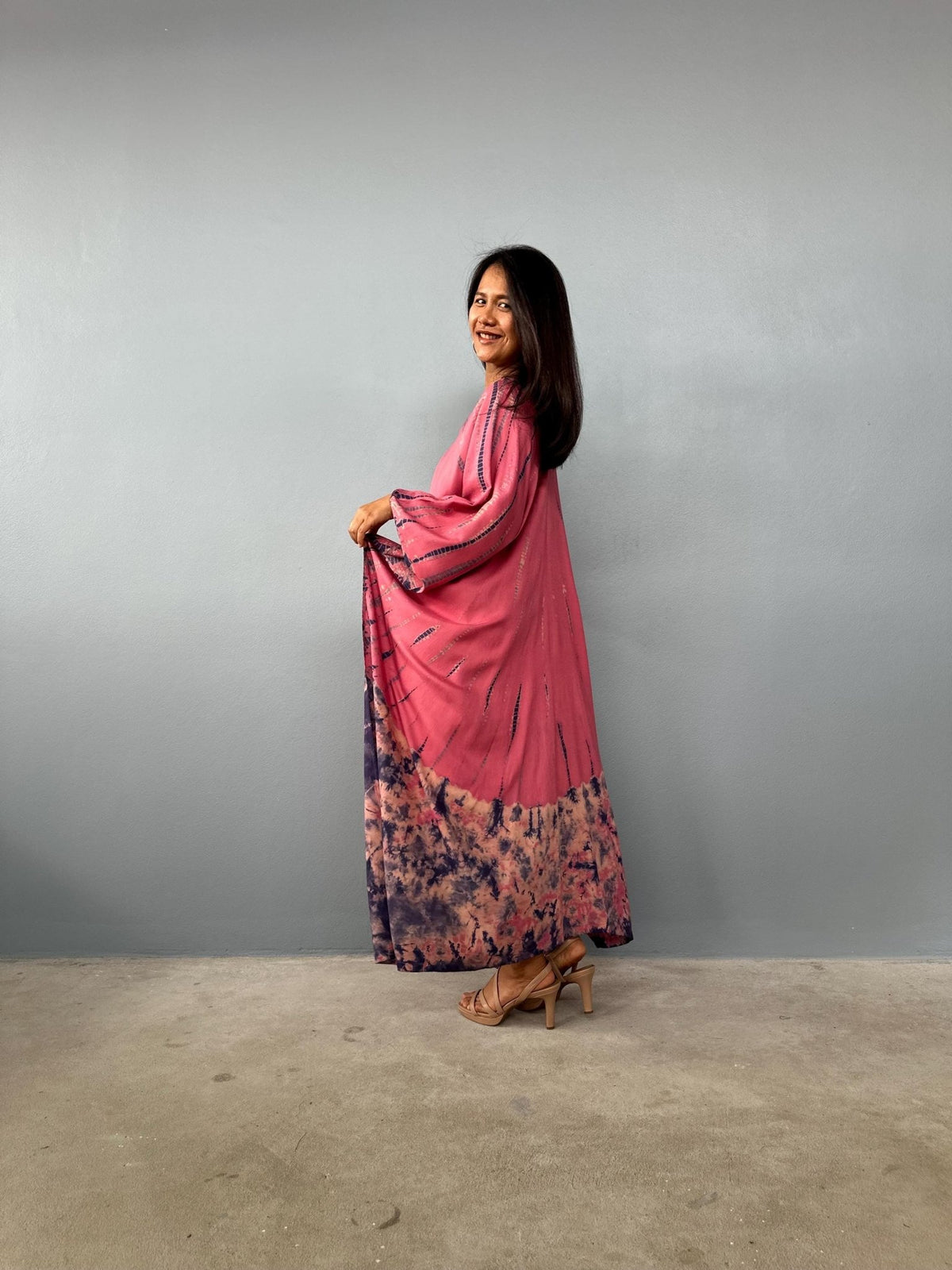Mala Kaftan in Rose Pink with Black Tie Dye-A-145-45-Mala Handworks