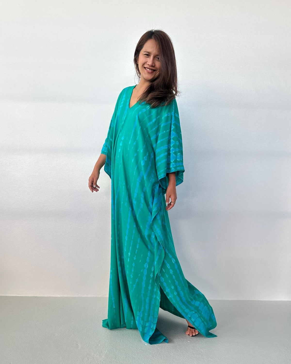 Mala Handworks Mala Kaftan in Teal & Aqua Tie Dye
