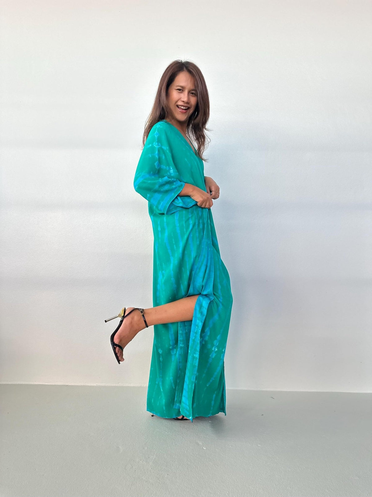 Mala Handworks Mala Kaftan in Teal & Aqua Tie Dye
