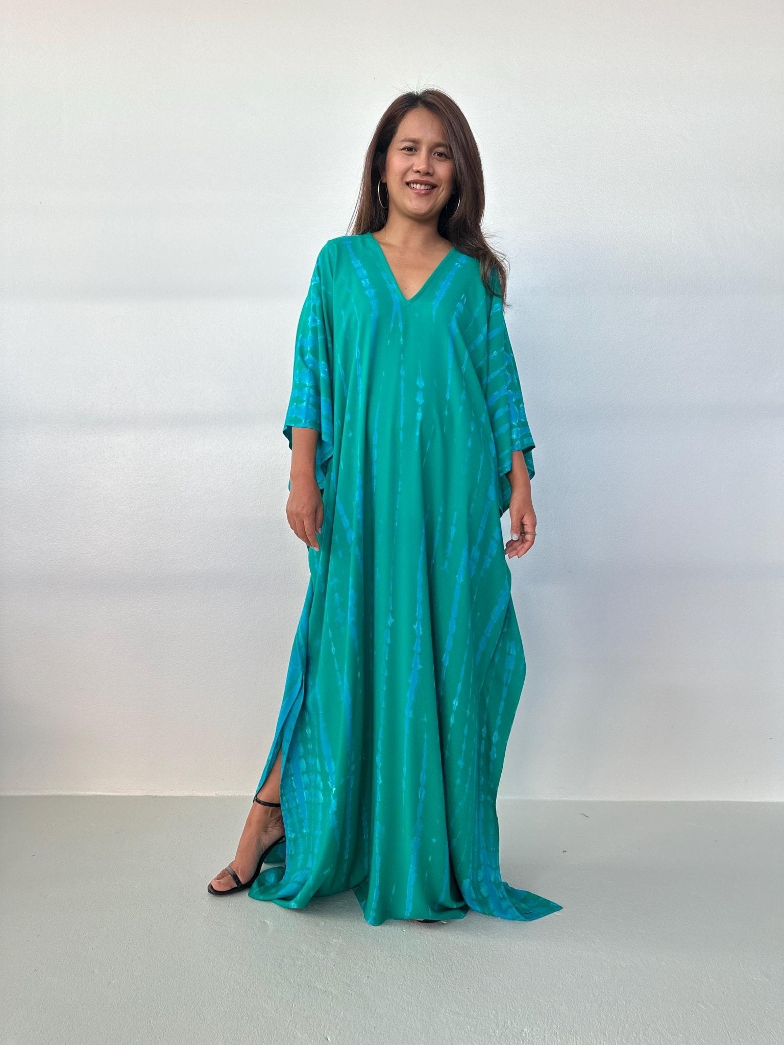 Mala Handworks Mala Kaftan in Teal & Aqua Tie Dye