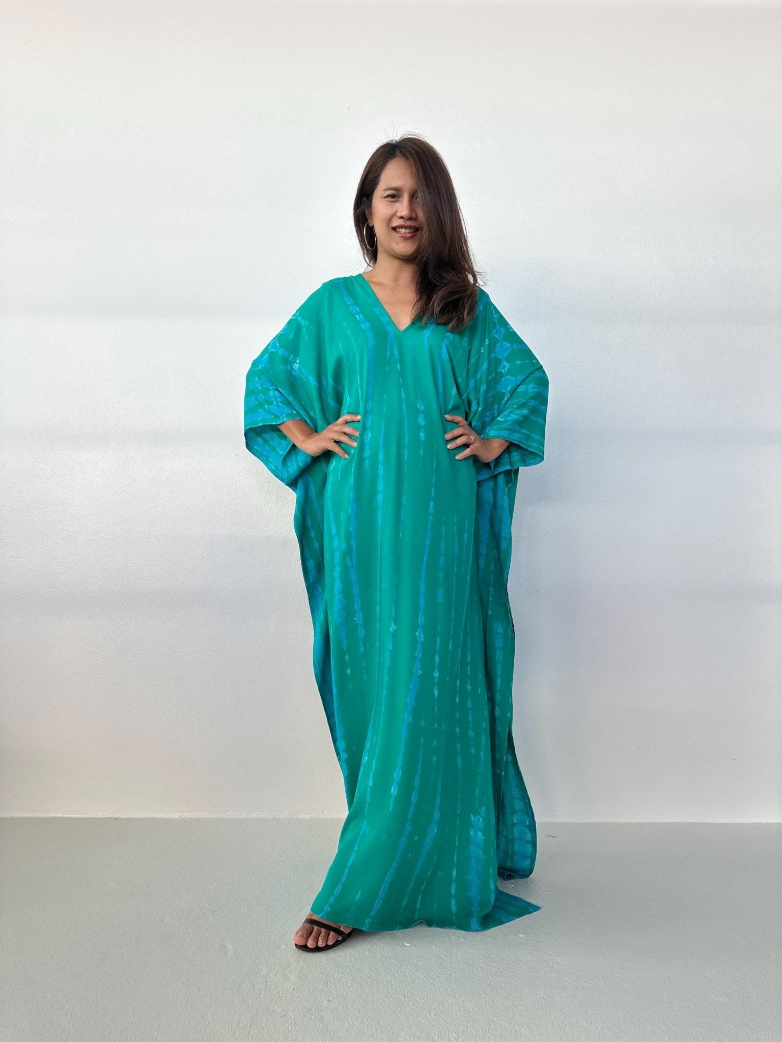 Mala Handworks Mala Kaftan in Teal & Aqua Tie Dye