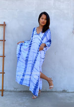MALA handworks  Mala Kaftan in White and Blue Tie Dye