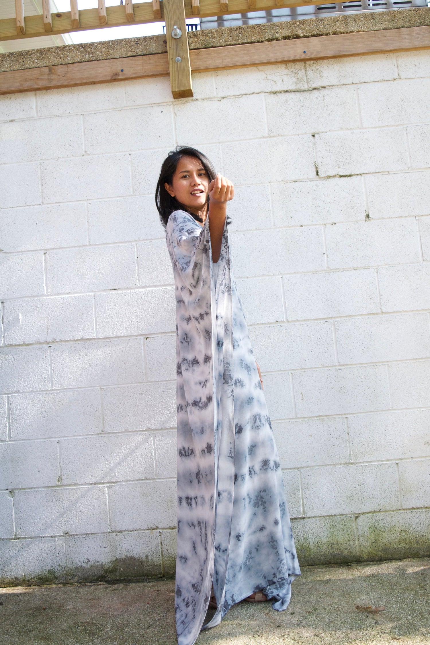 MALA handworks  Mala kaftan in White and Gray Tie Dye
