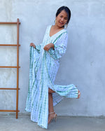 MALA handworks Mala Kaftan in White and Green Tie Dye