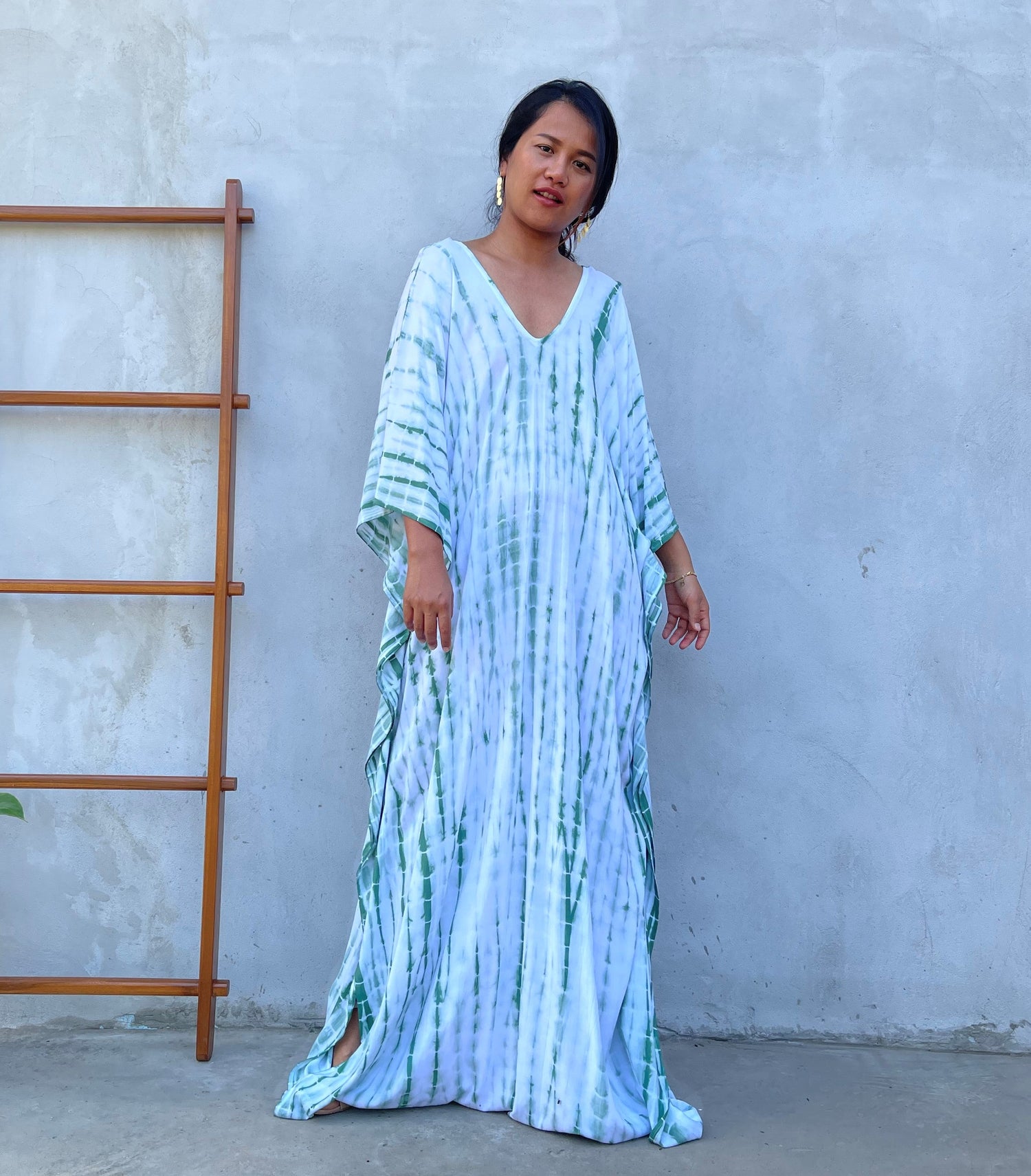 MALA handworks Mala Kaftan in White and Green Tie Dye