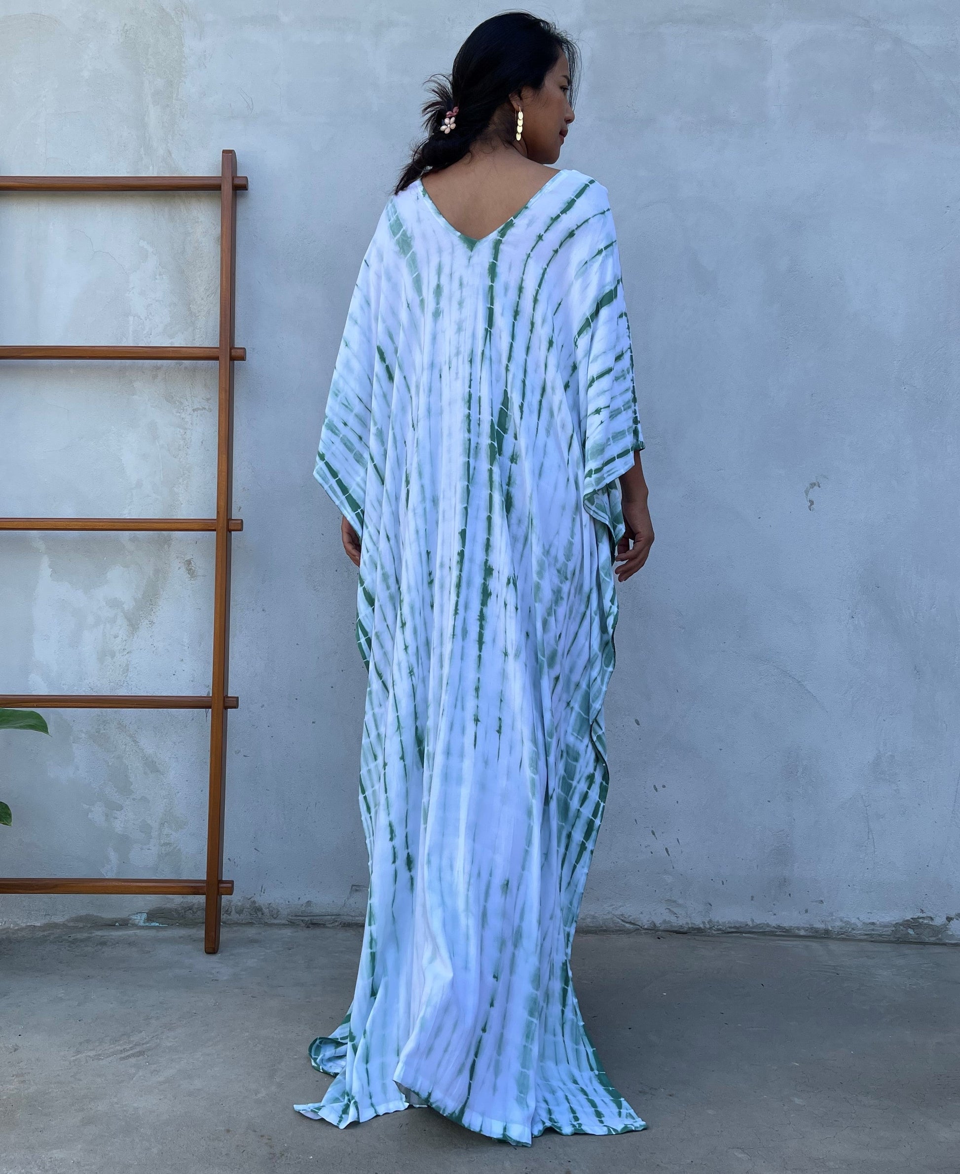 MALA handworks Mala Kaftan in White and Green Tie Dye