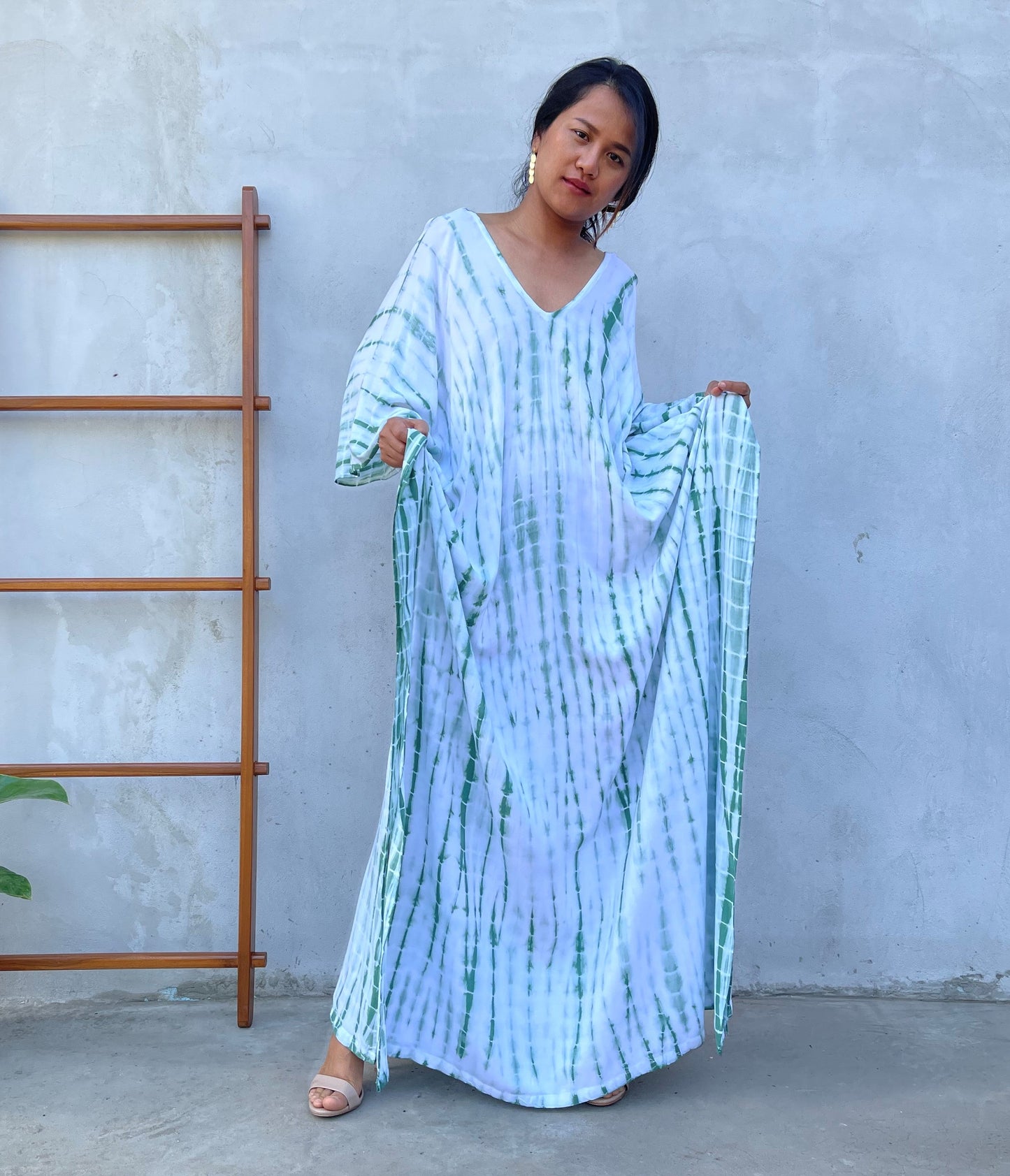 MALA handworks Mala Kaftan in White and Green Tie Dye