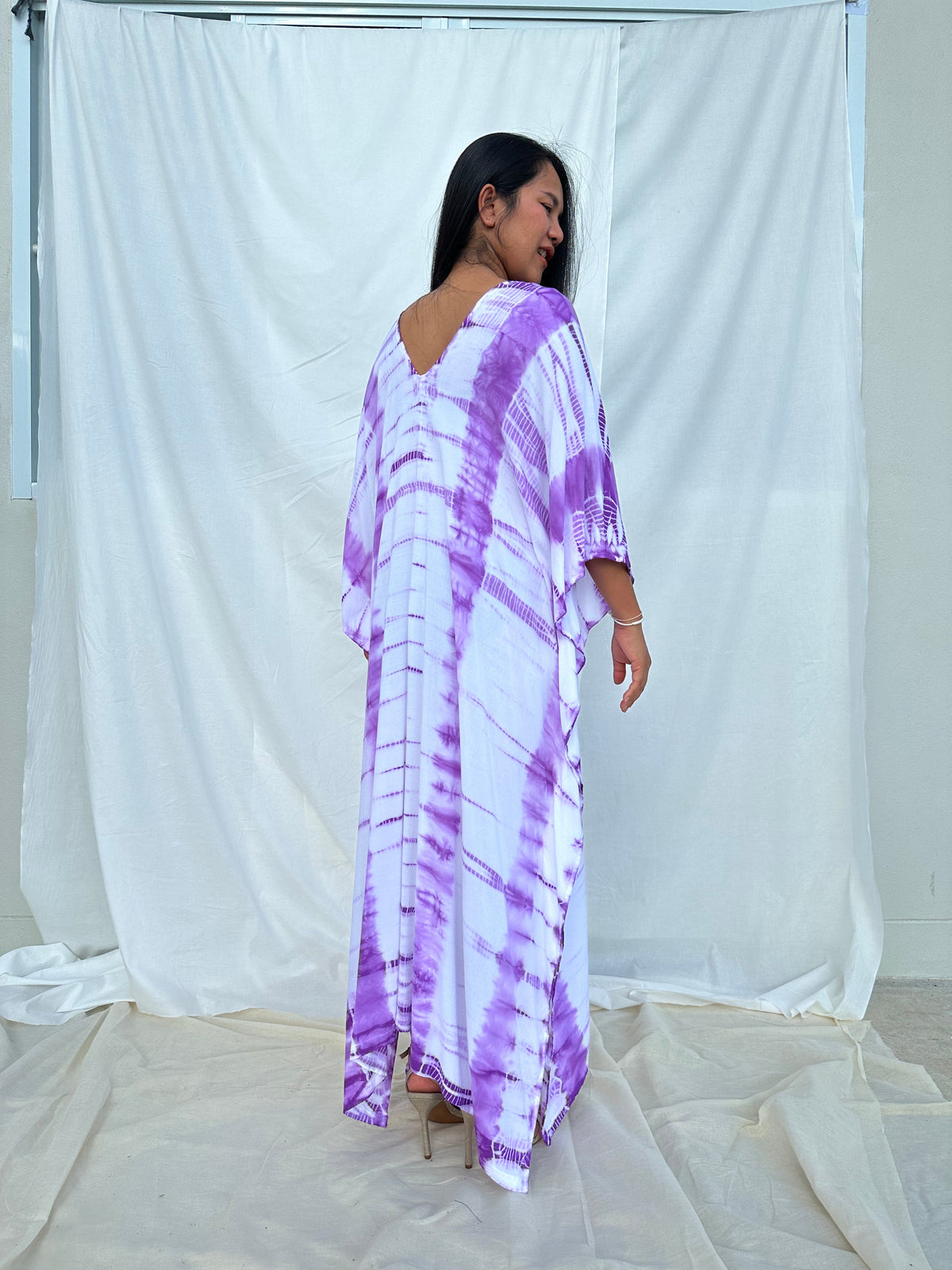 MALA handworks Mala Kaftan in White and Lavender Tie Dye