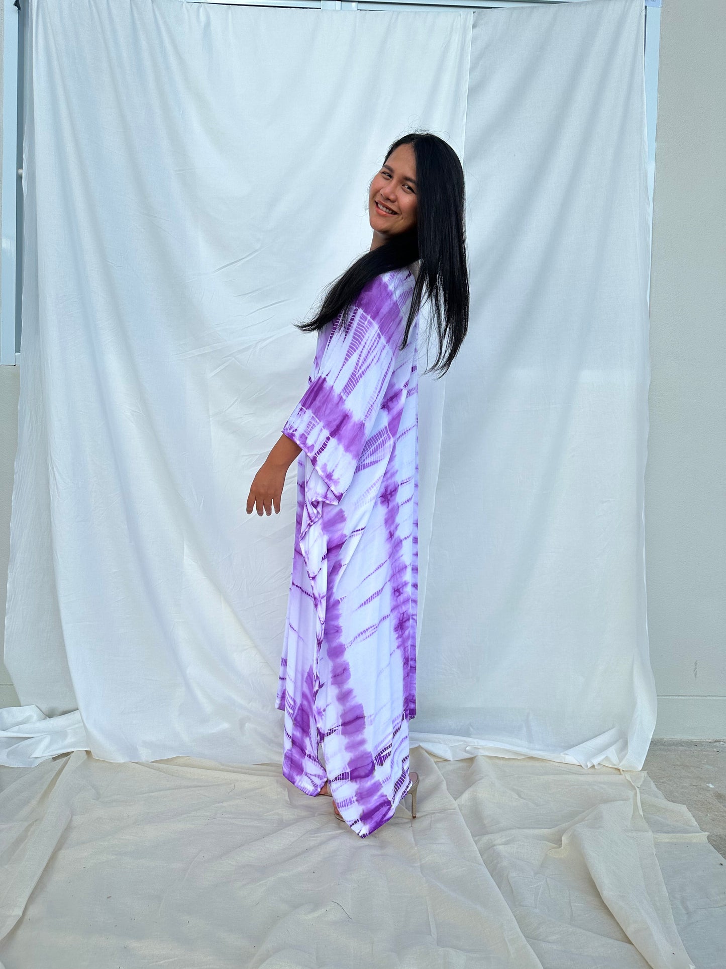 MALA handworks Mala Kaftan in White and Lavender Tie Dye