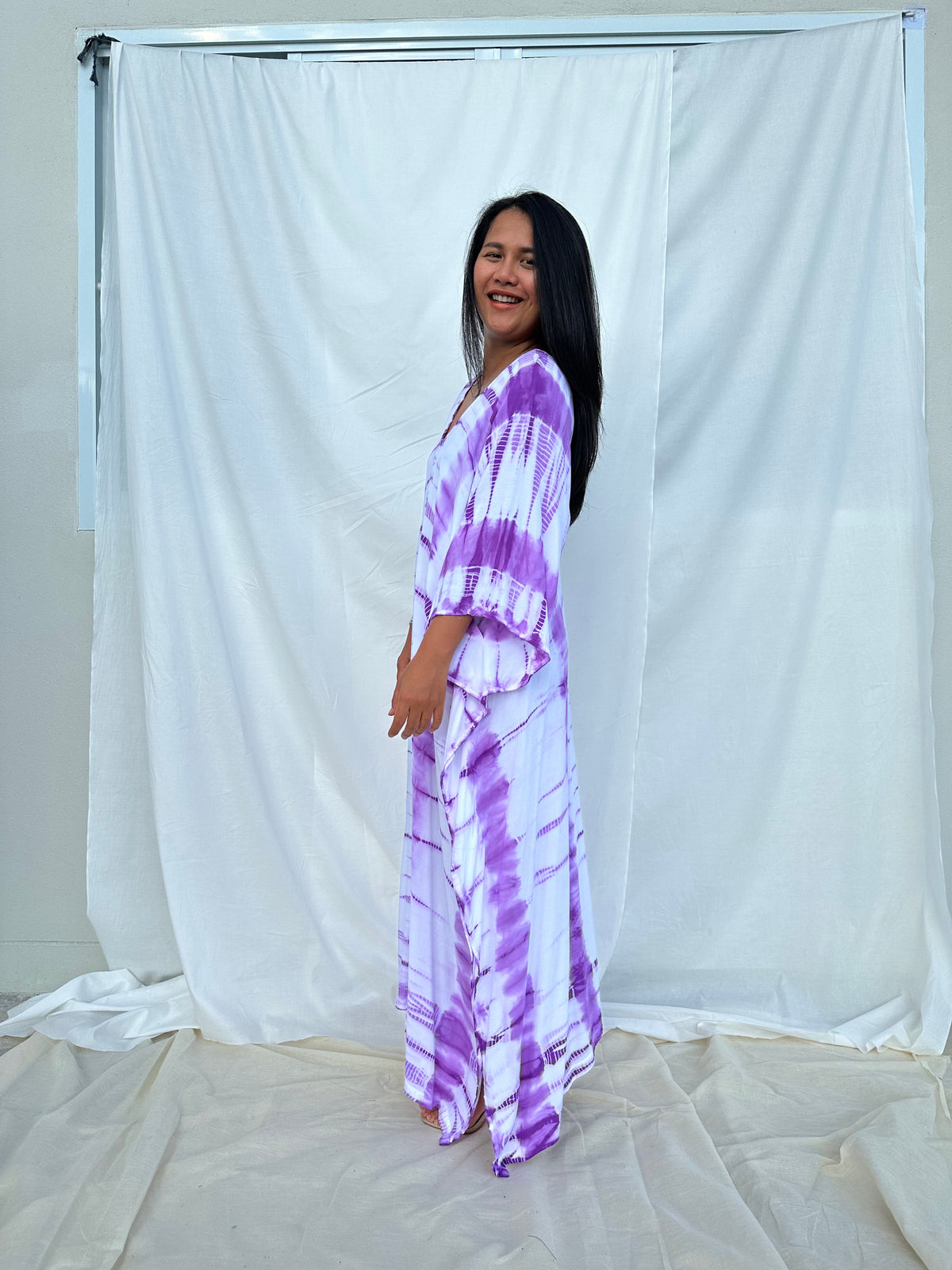 MALA handworks Mala Kaftan in White and Lavender Tie Dye