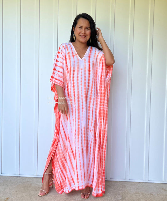 MALA handworks  Mala Kaftan in White and Orange Tie Dye