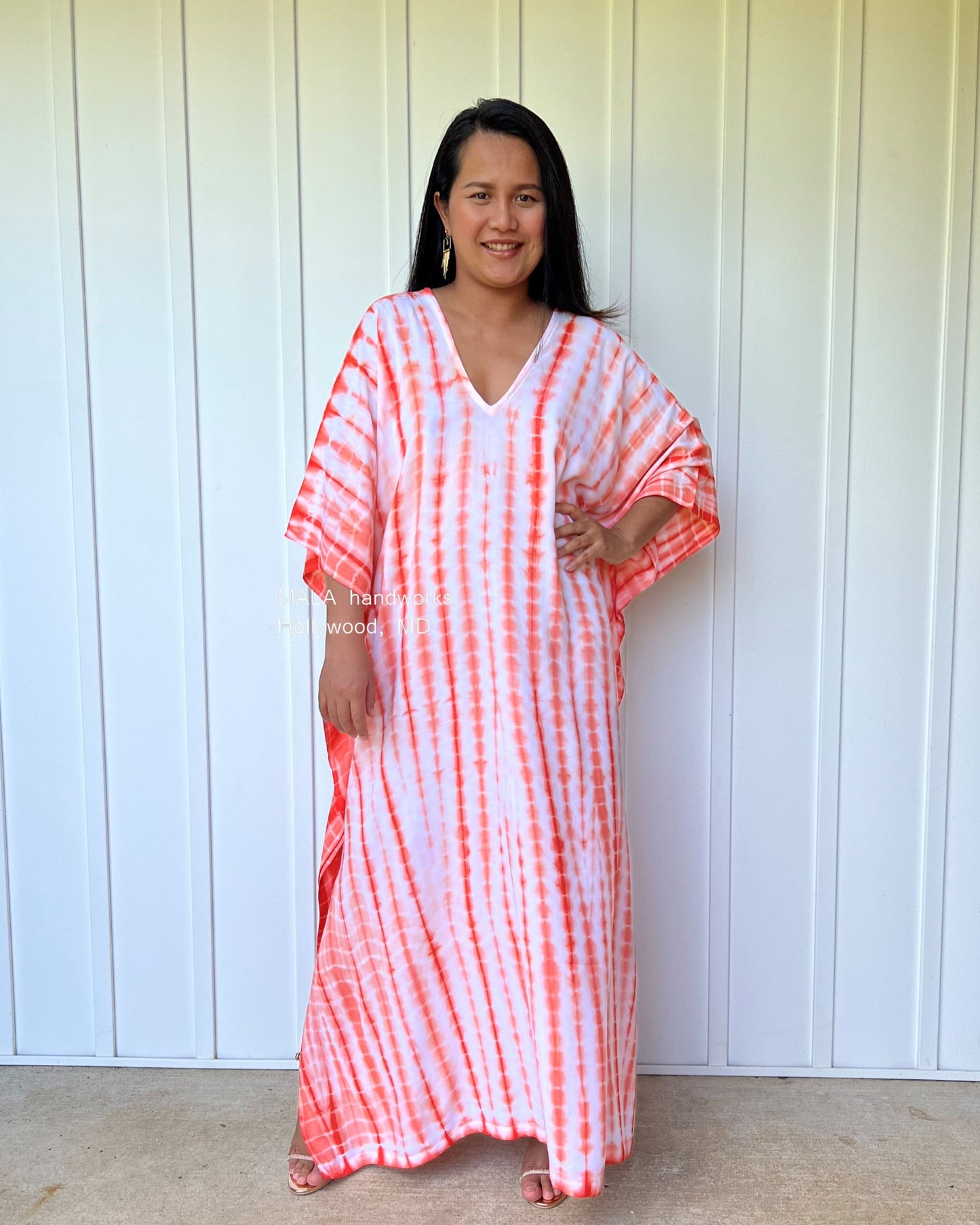 MALA handworks  Mala Kaftan in White and Orange Tie Dye