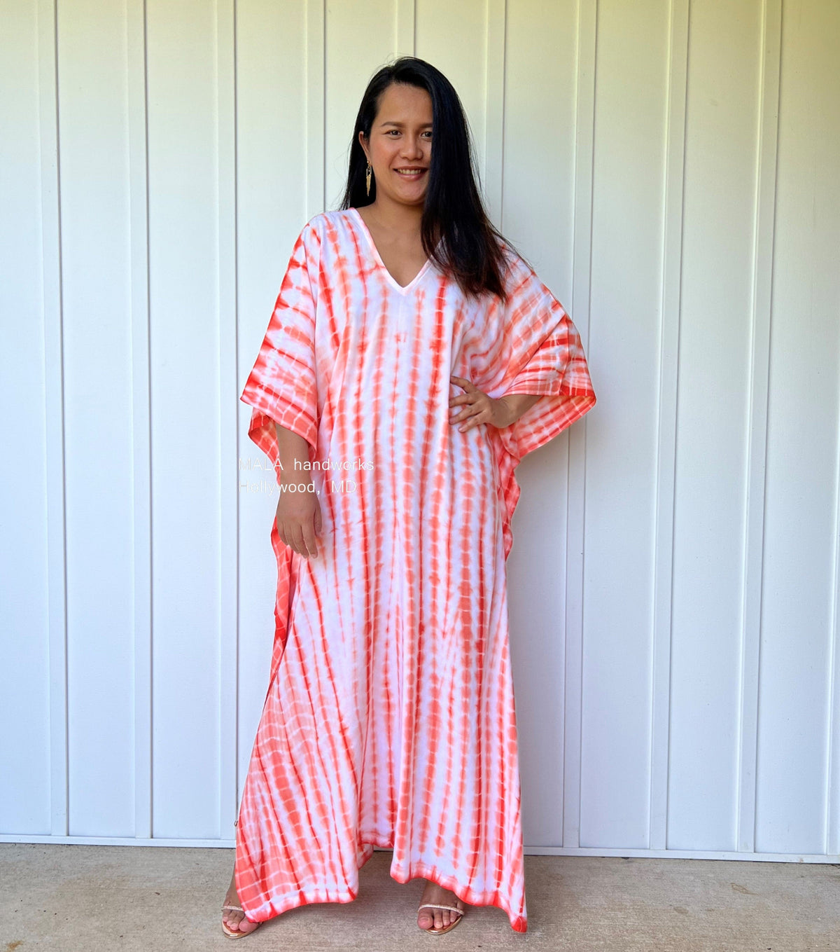 MALA handworks  Mala Kaftan in White and Orange Tie Dye