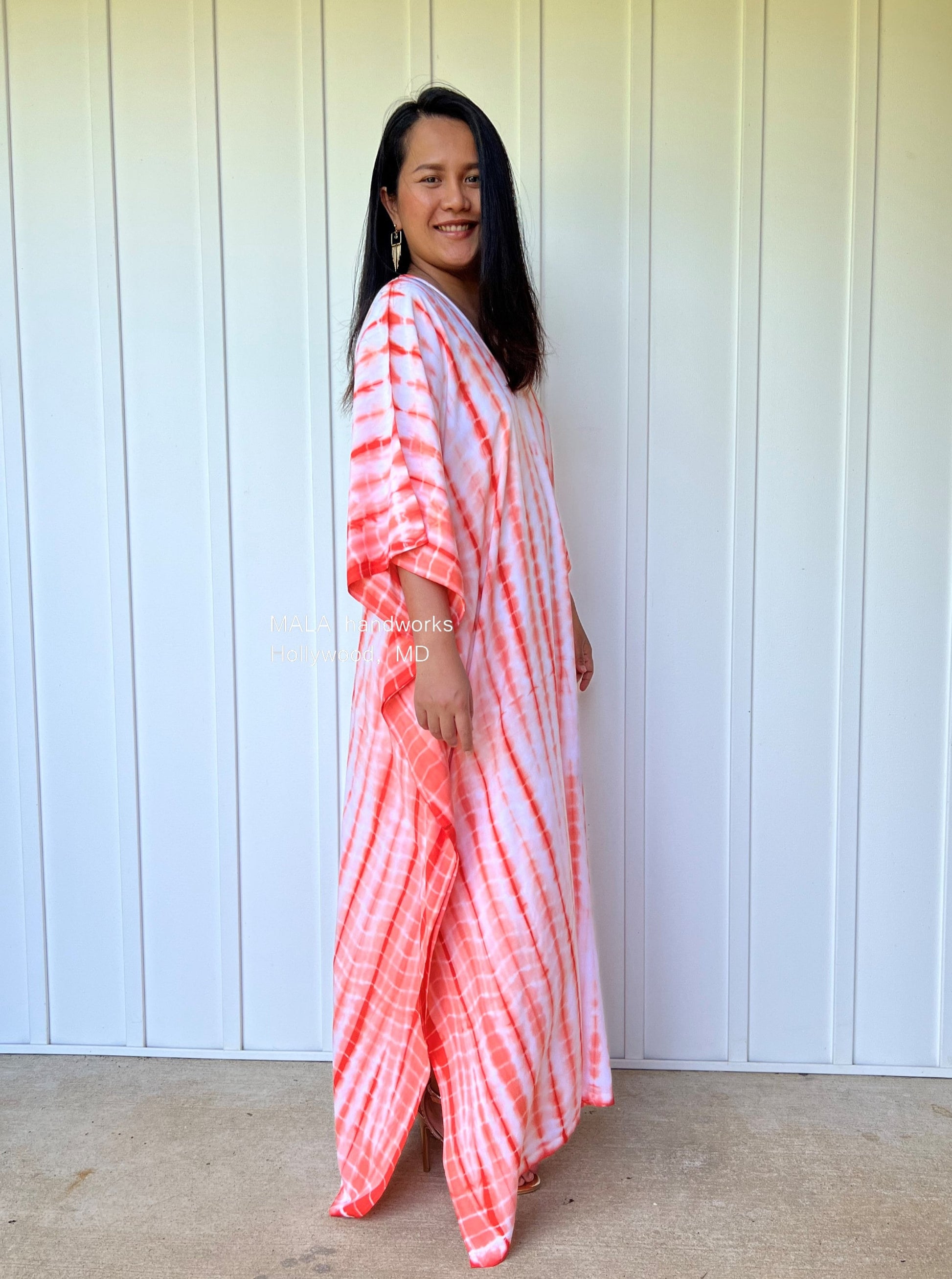 MALA handworks  Mala Kaftan in White and Orange Tie Dye