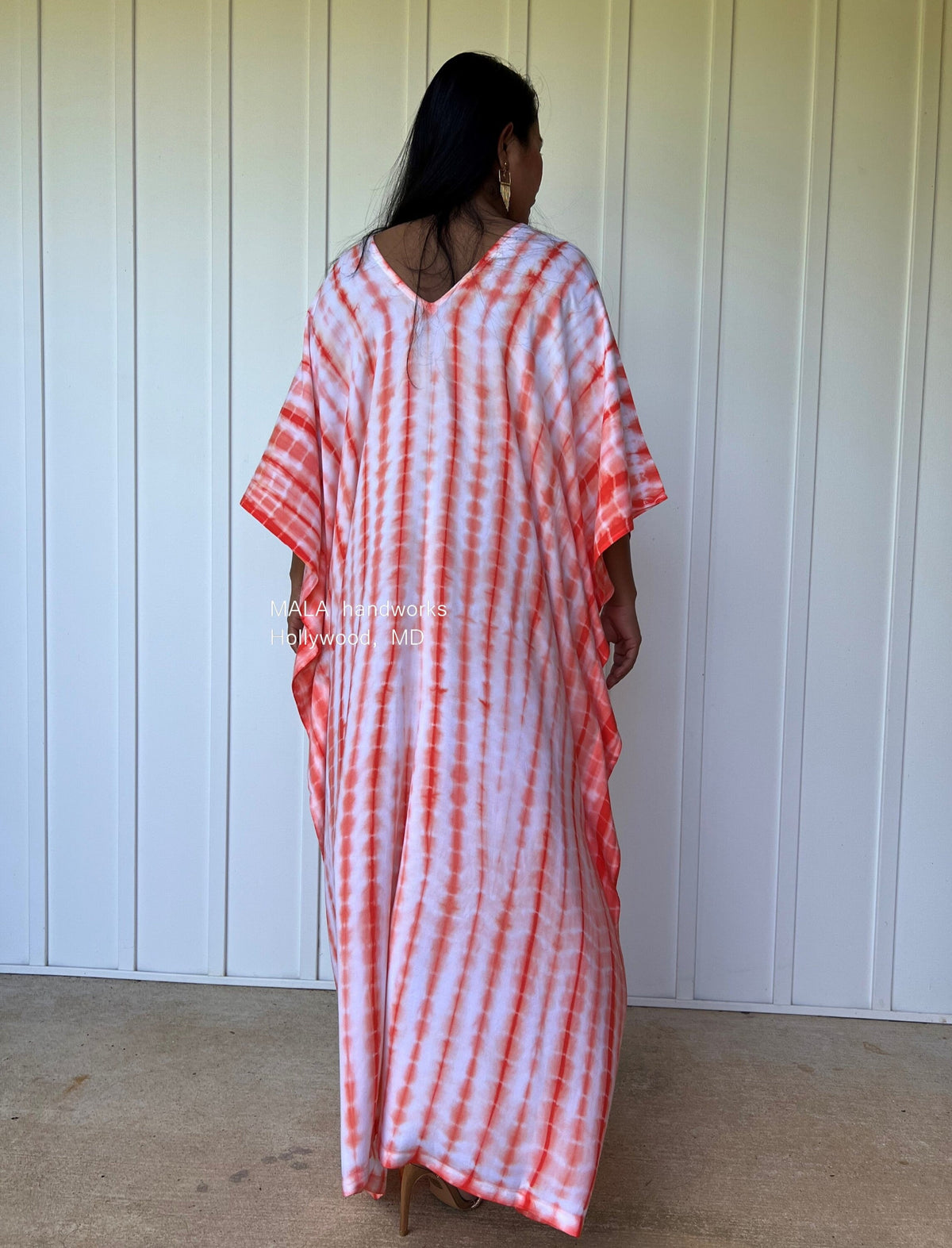 MALA handworks  Mala Kaftan in White and Orange Tie Dye