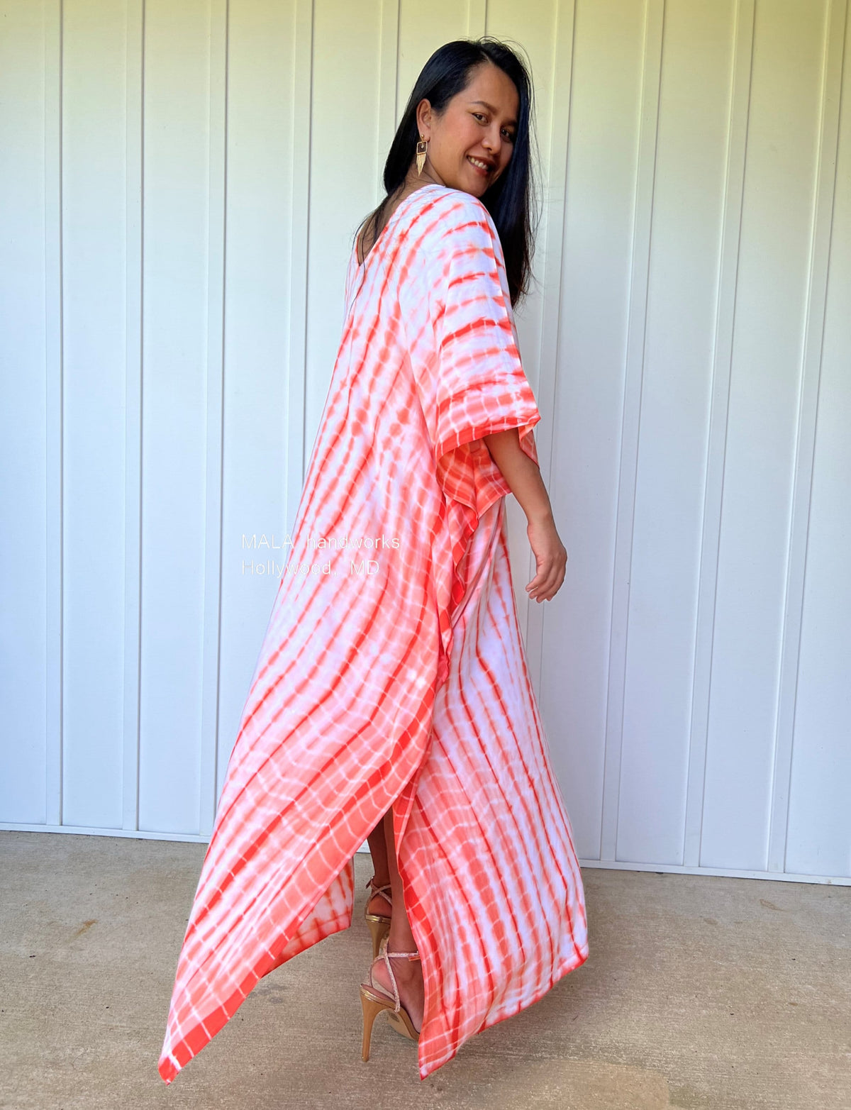 MALA handworks  Mala Kaftan in White and Orange Tie Dye
